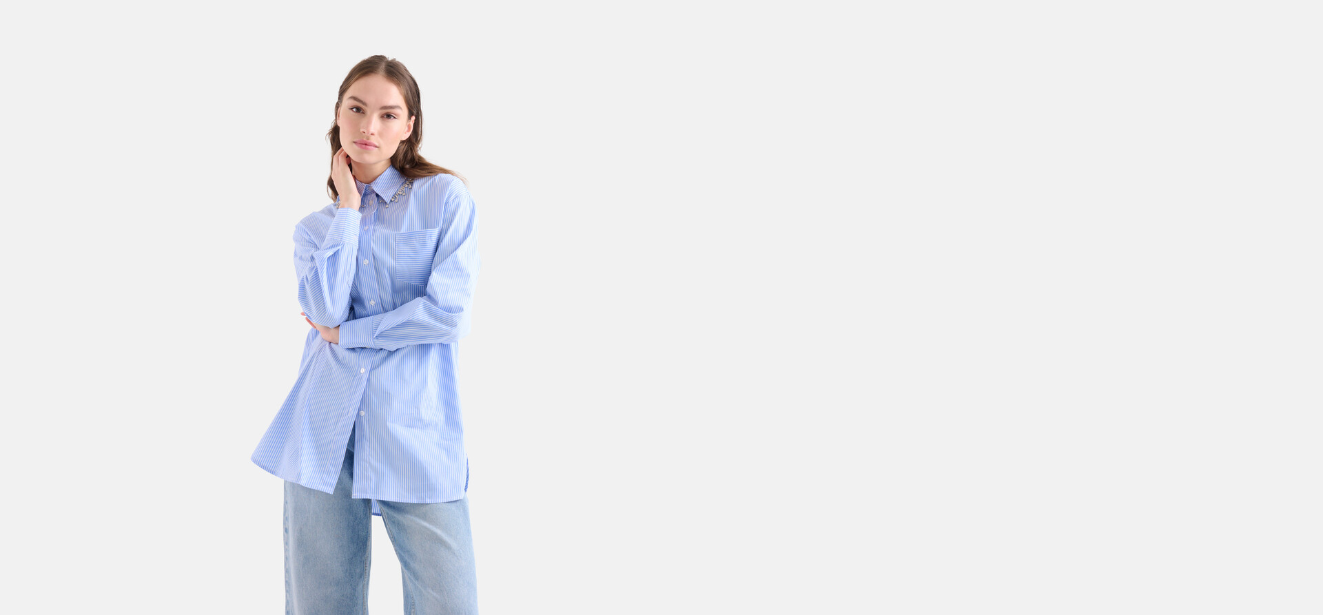 Bluse mit Nadelstreifen und Strass SHOEBY WOMEN