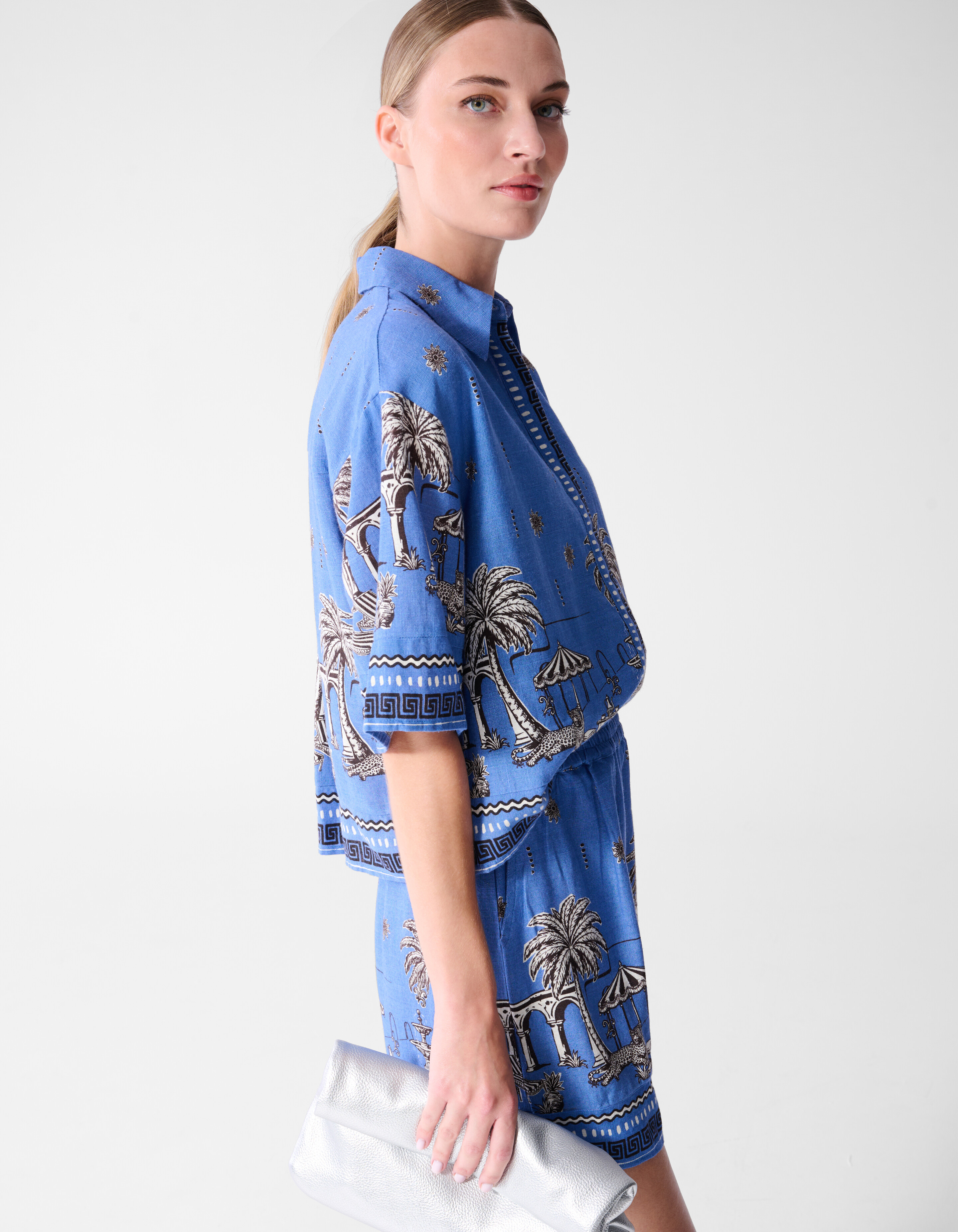 Palmblatt-Print Bluse Blau SHOEBY WOMEN