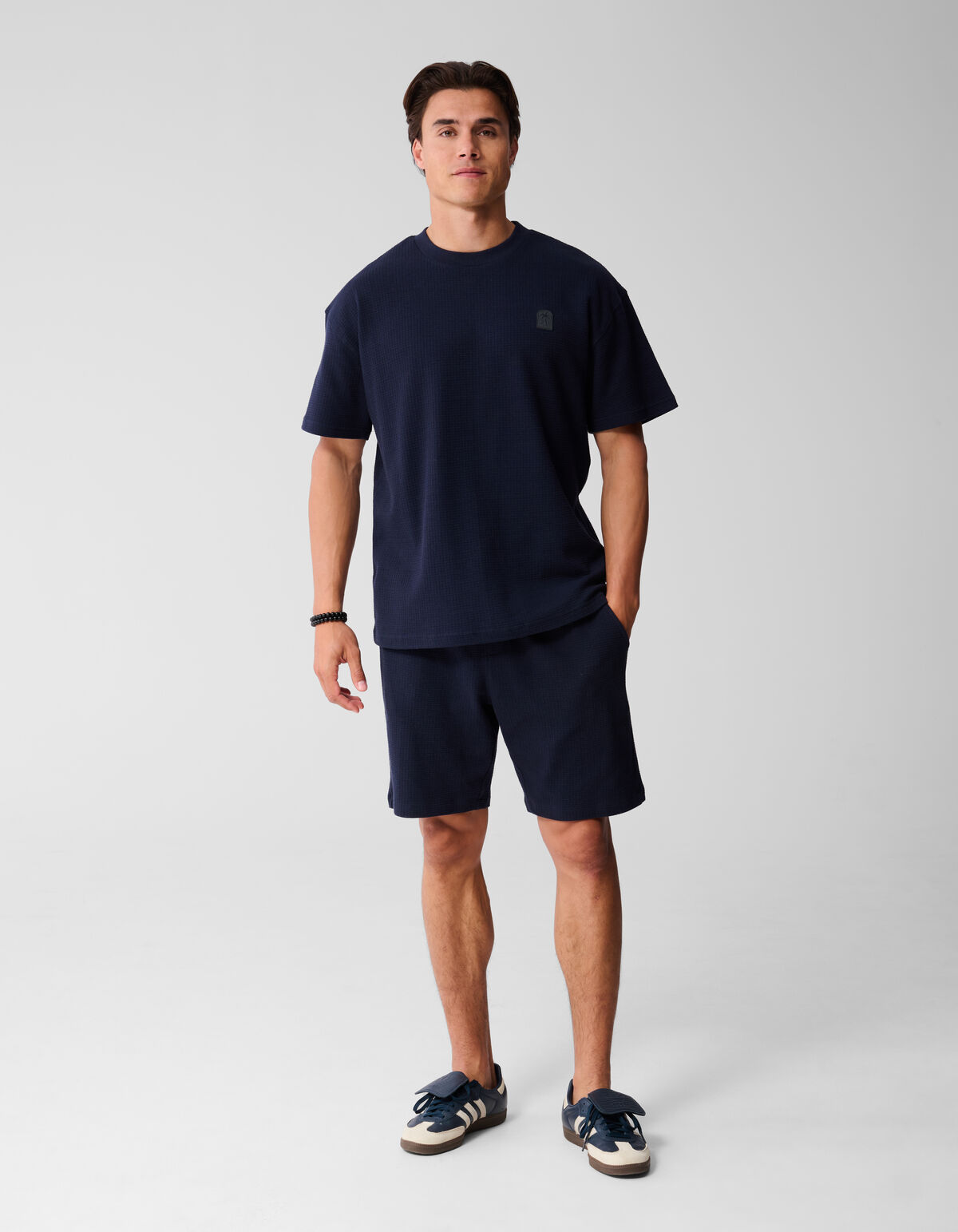 Waffelstruktur-T-Shirt Dunkelblau SHOEBY MEN