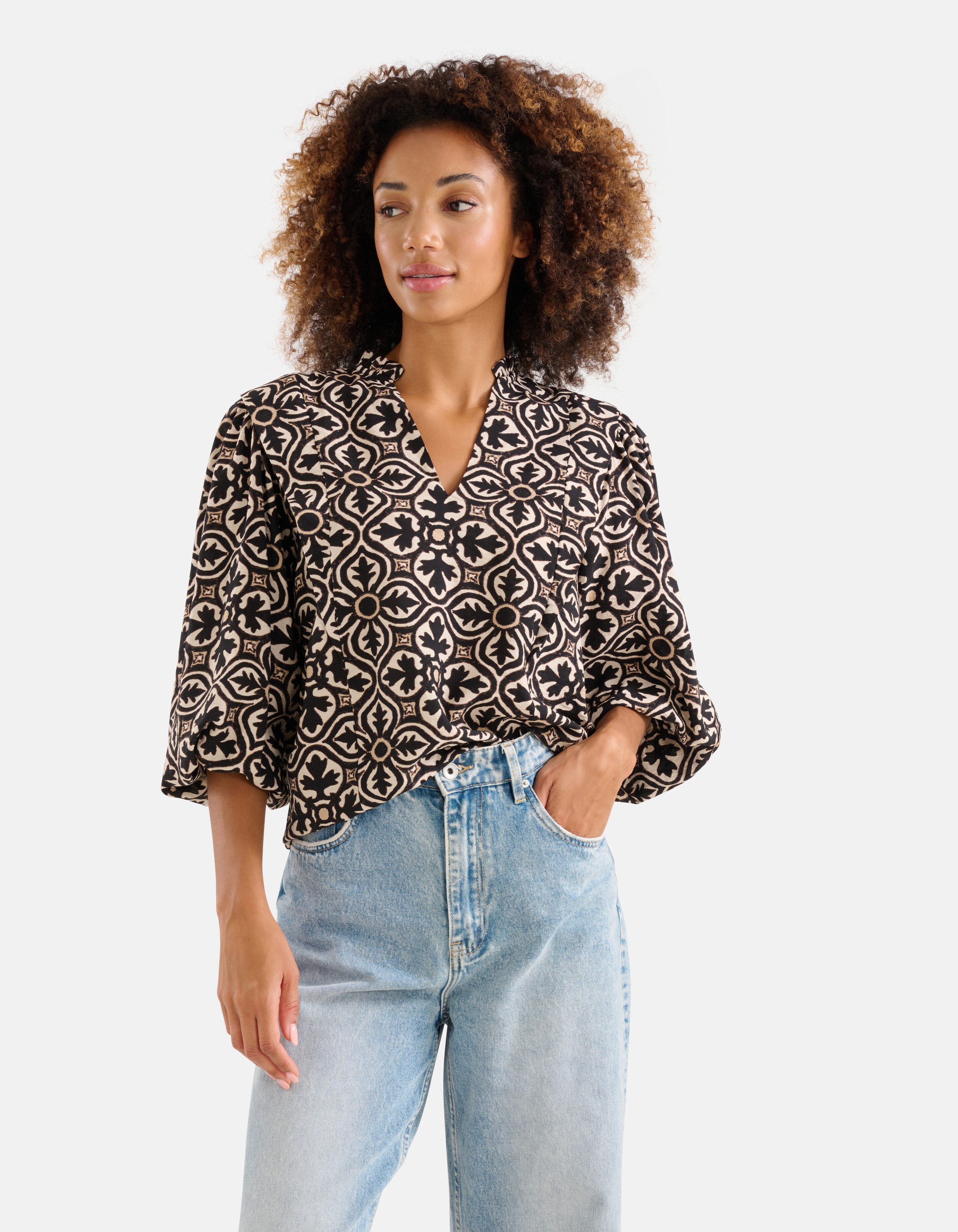 Bedruckte Bluse Schwarz/ Off-white SHOEBY WOMEN