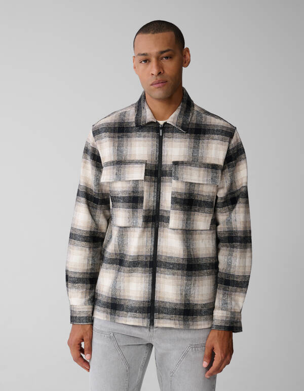 Kariertes Overshirt mit Reißverschluss in Off Whit SHOEBY MEN