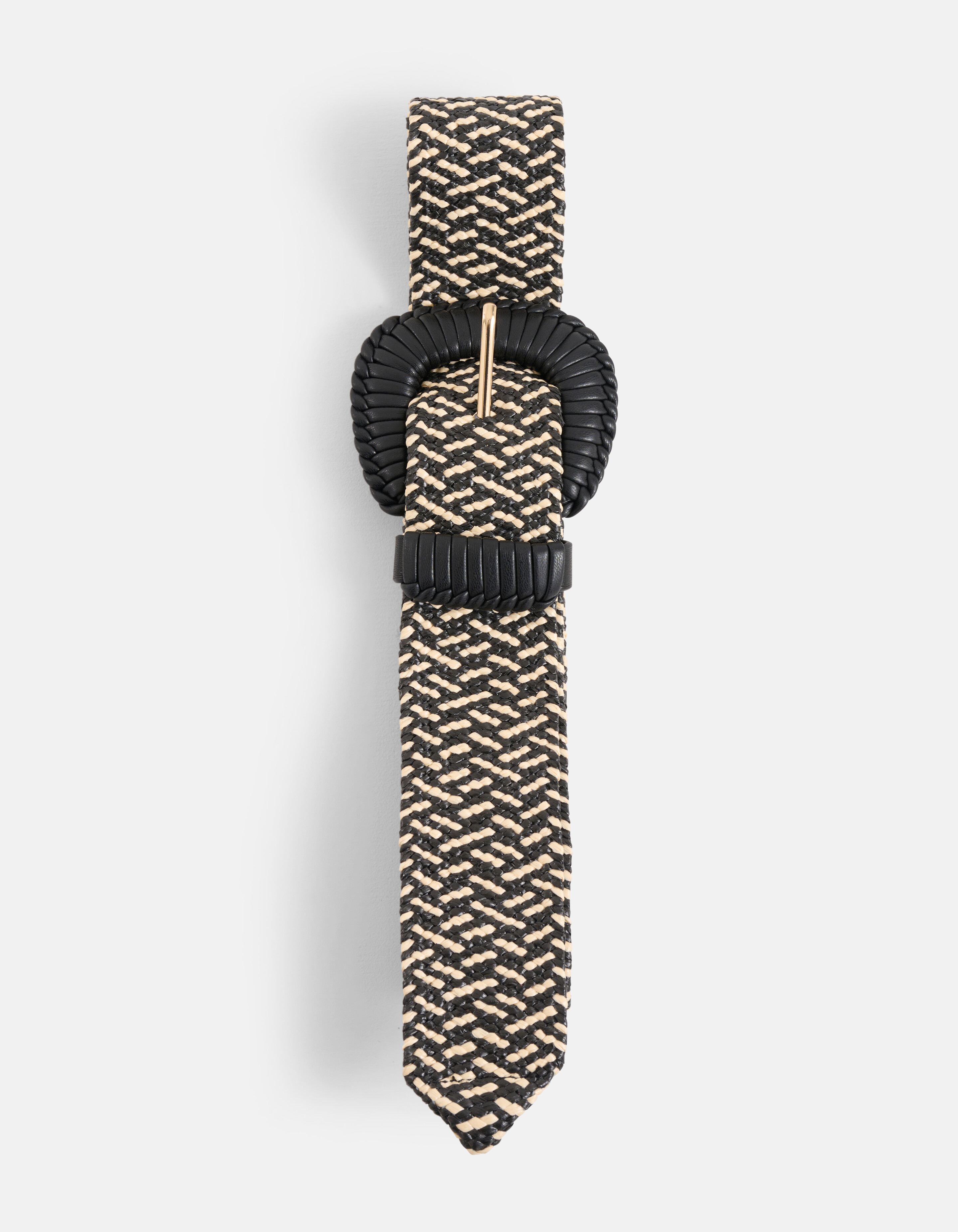 Breiter Raffia-Gürtel Schwarz/Weiß SHOEBY ACCESSOIRES