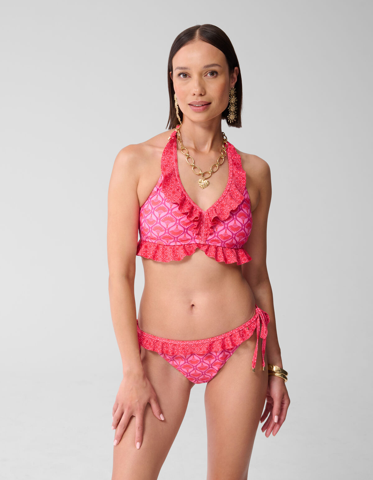Bedrucktes Rüschen-Bikini-Unterteil Rosa SHOEBY ACCESSOIRES