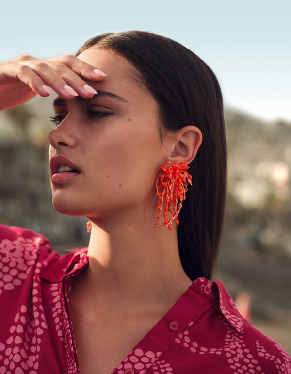 Perlenohrringe Orange SHOEBY ACCESSOIRES