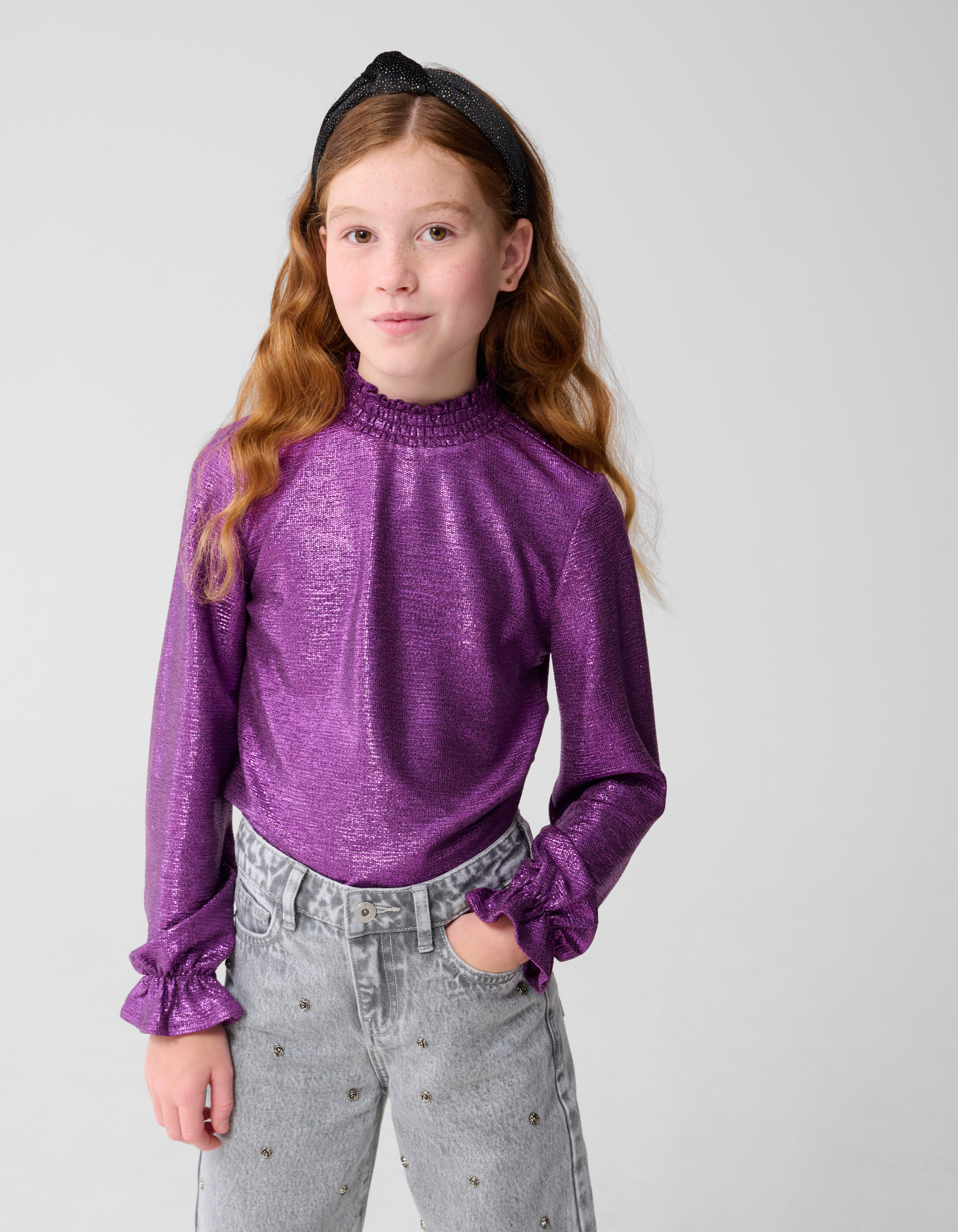 Metallic Langarmtop Schwarz Rosa/Violett SHOEBY GIRLS