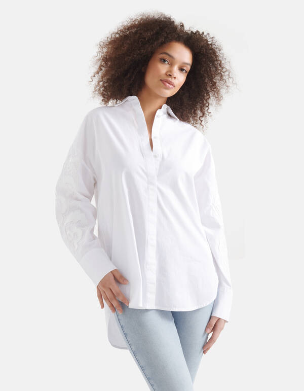 Pailletten Popeline Bluse Weiß SHOEBY WOMEN