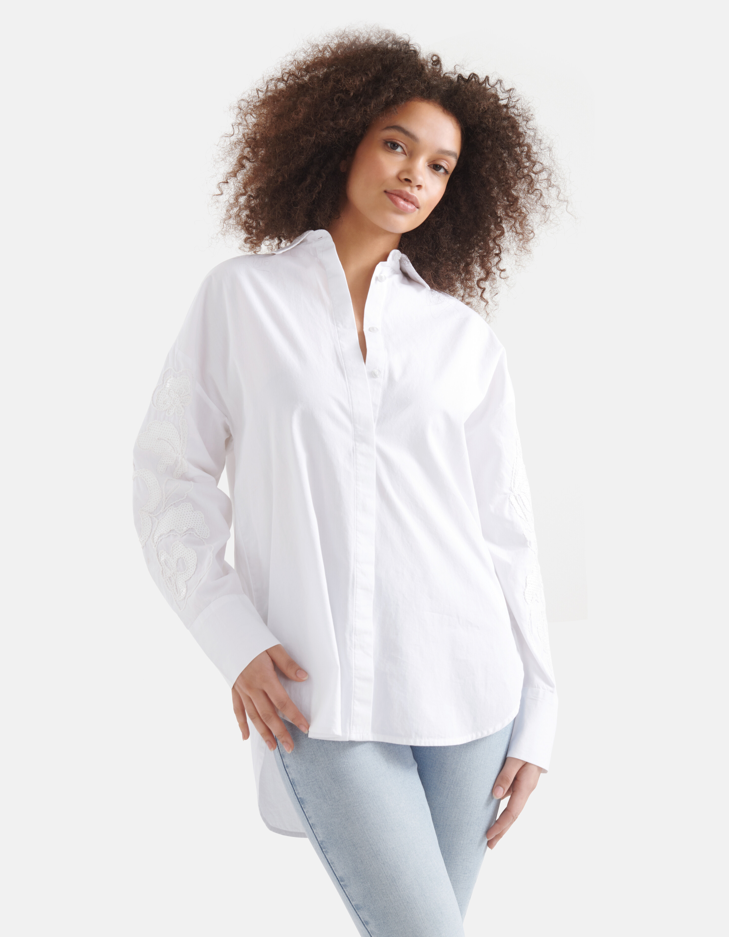 Pailletten Popeline Bluse Weiß SHOEBY WOMEN