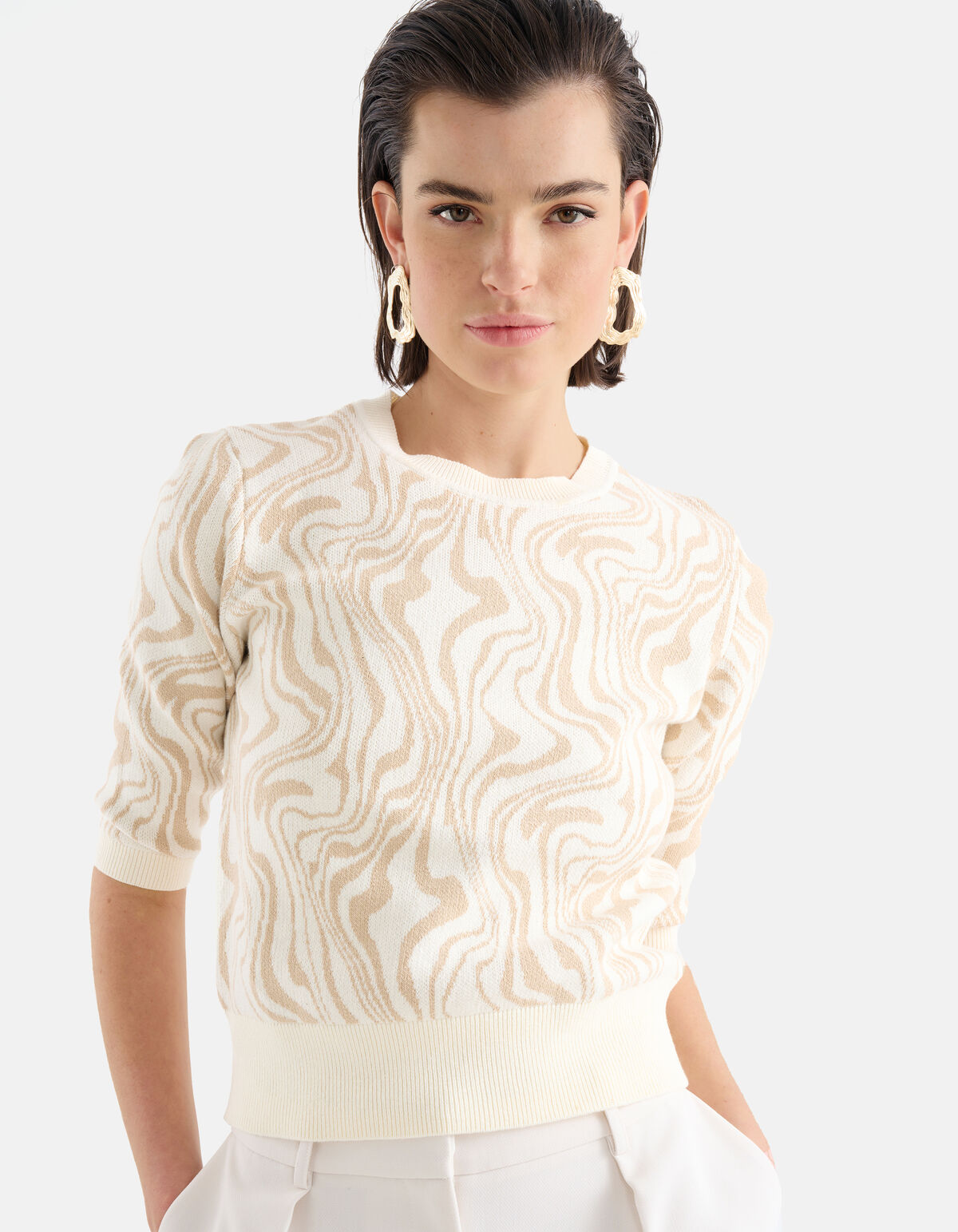 Jacquard-Swirl-Pullover Beige SHOEBY WOMEN