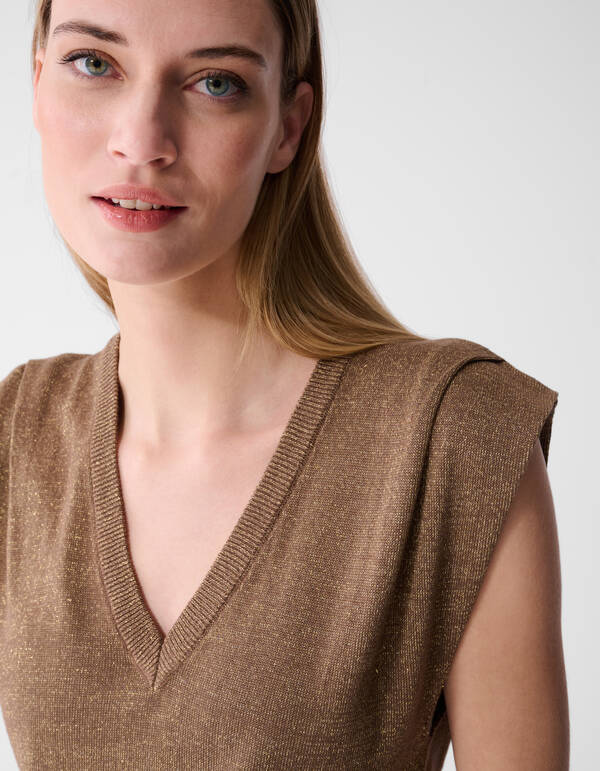 Glitzer-V-Ausschnitt-Top Braun SHOEBY WOMEN