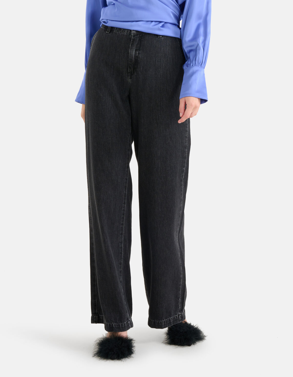 Strass Jeans mit weitem Bein Dunkelgrau L32 von Mi SHOEBY WOMEN