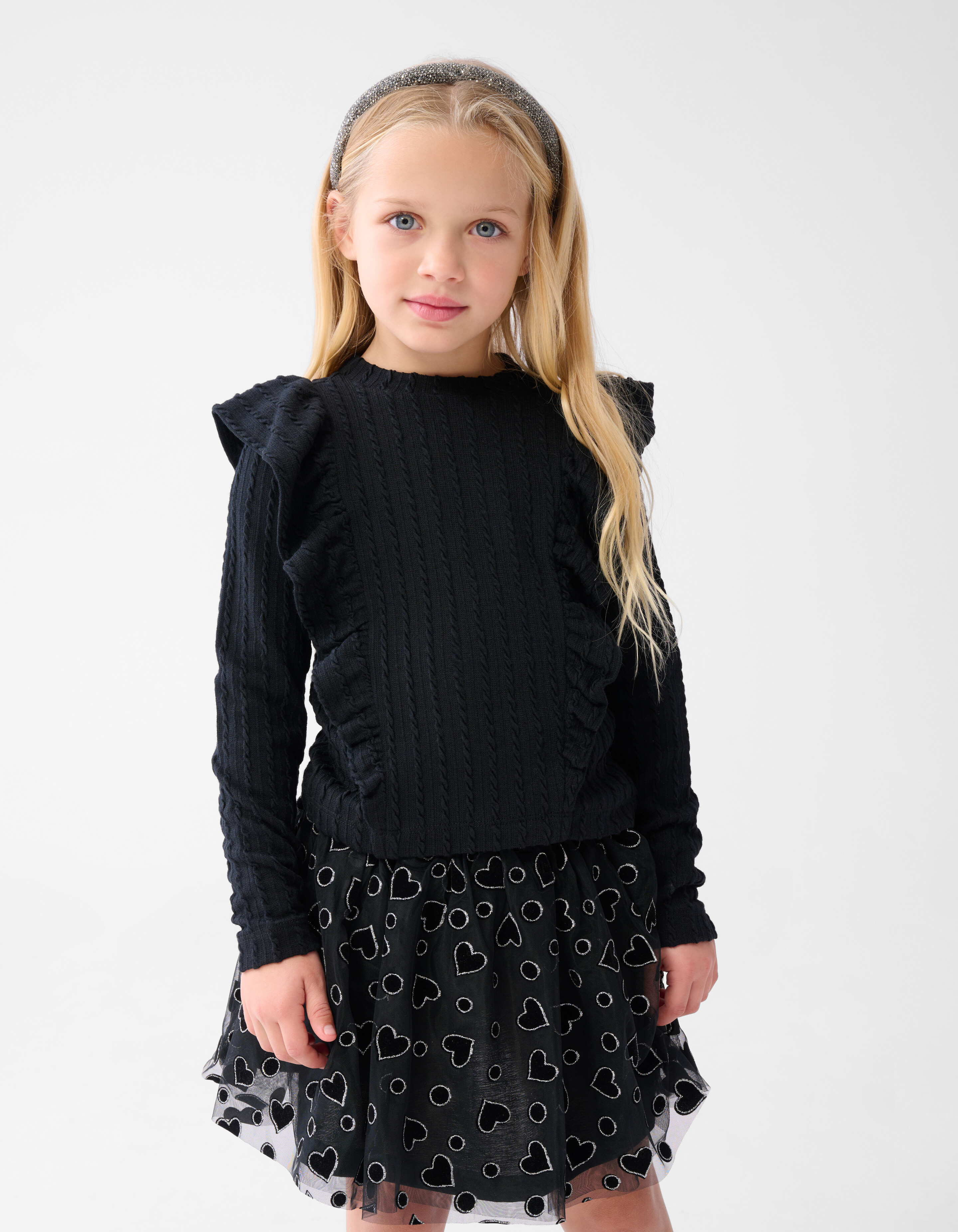 Kabel-Rüschen-Top Schwarz SHOEBY GIRLS