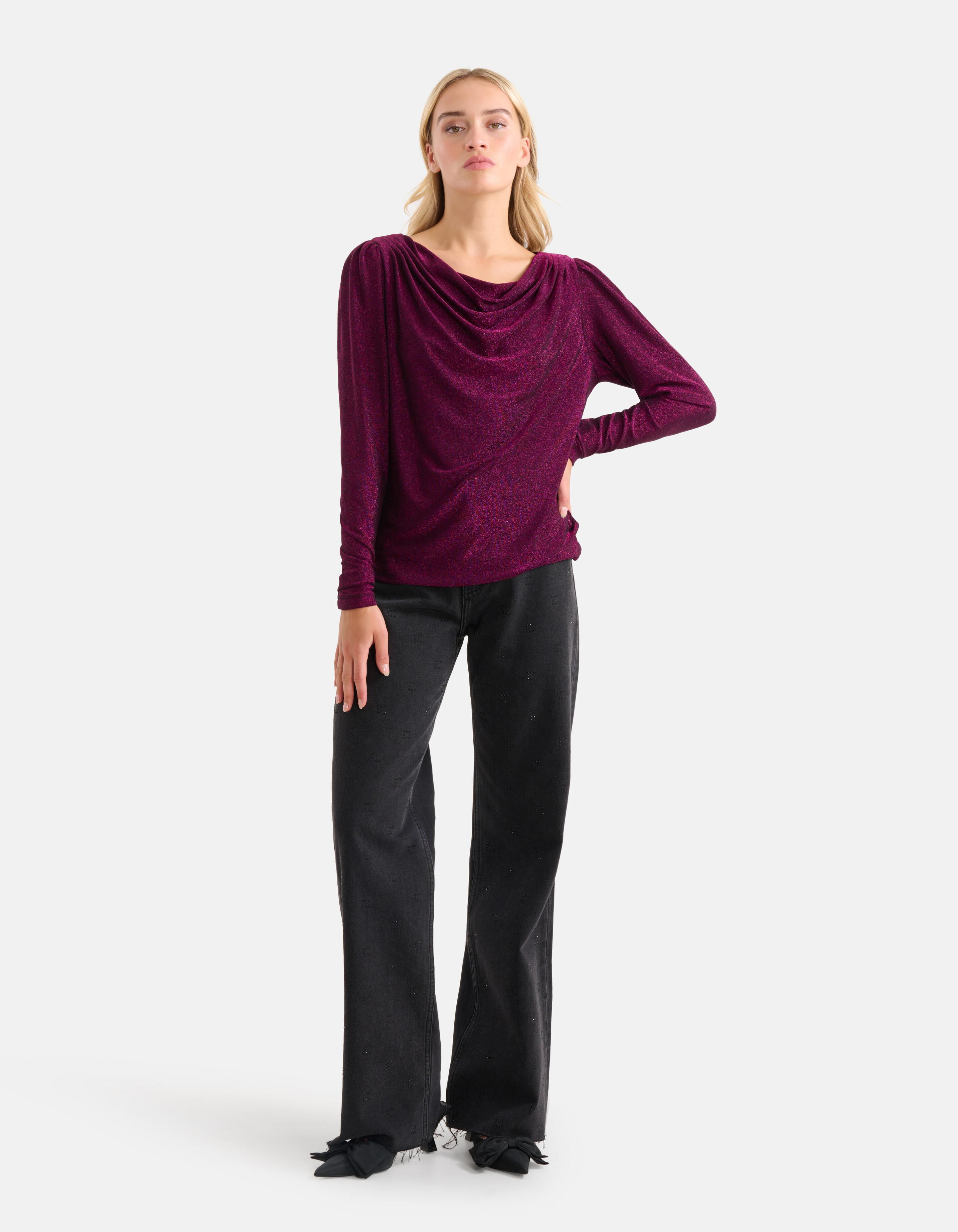 Drapiertes Glitzer-Top Schwarz SHOEBY WOMEN