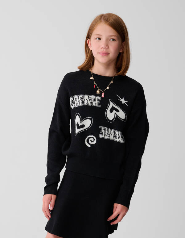 Gestrickter Create Artwork Pullover Schwarz SHOEBY GIRLS