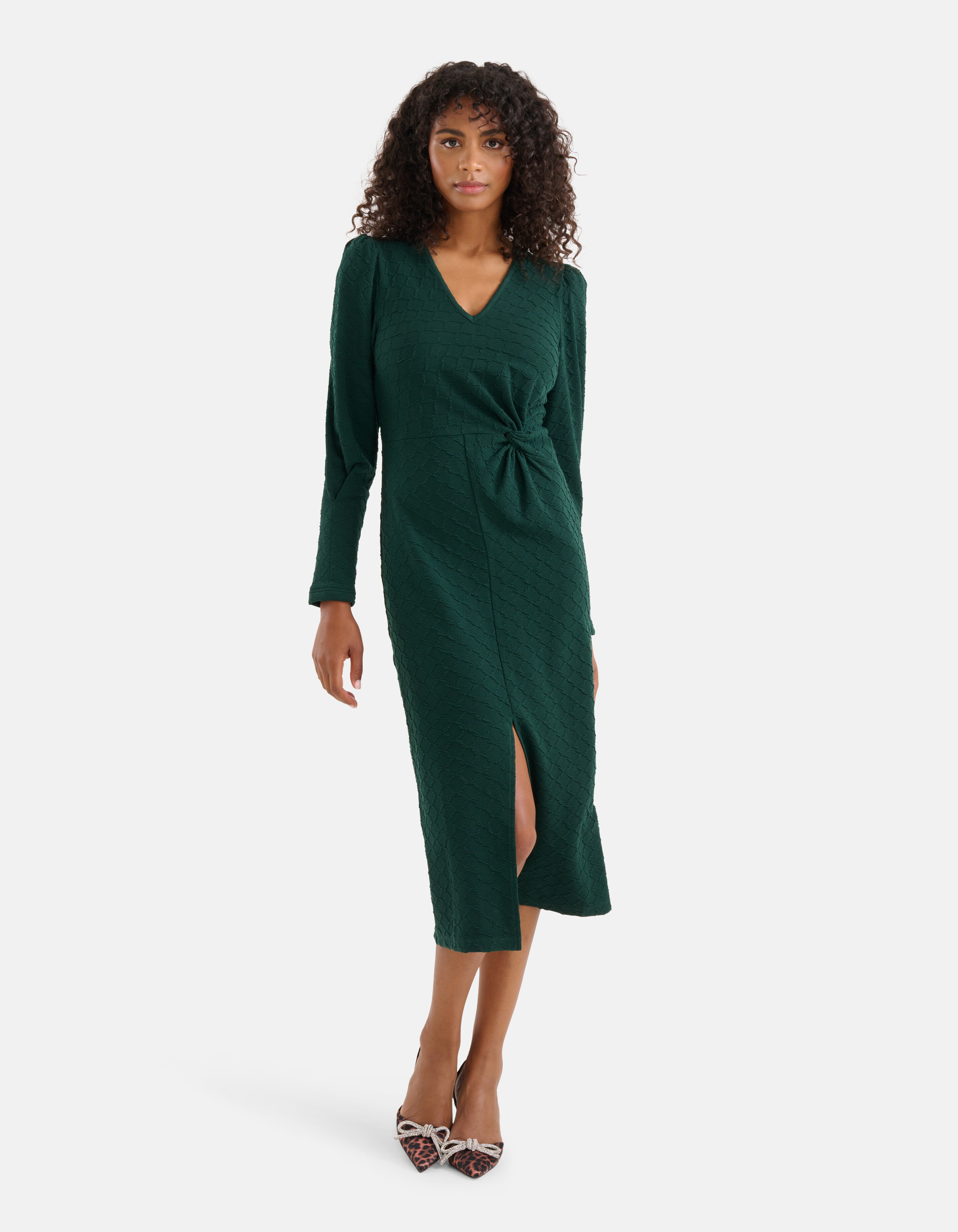 Struktur Midikleid Dunkelgrün SHOEBY WOMEN