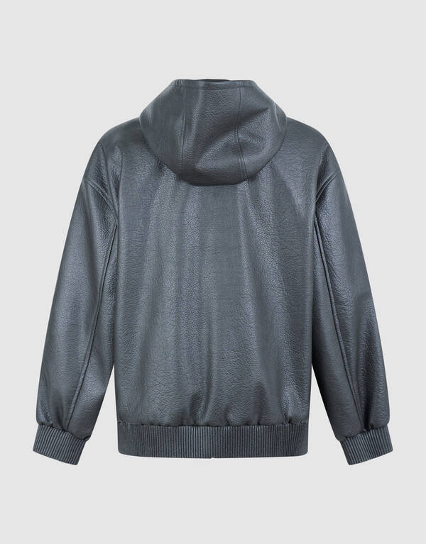 Vegan Leren Hooded Bomber Donkergrijs SHOEBY WOMEN