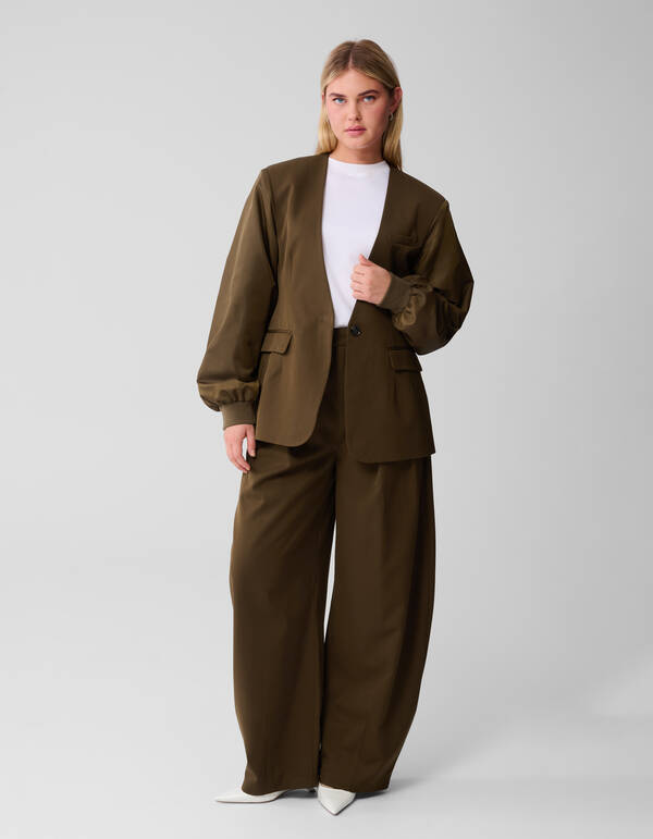 Mix Sleeve Blazer Khaki SHOEBY WOMEN