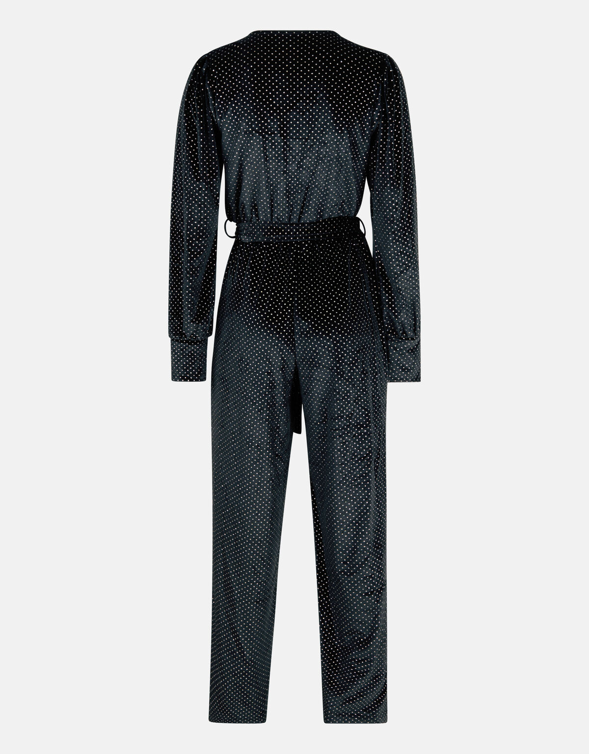 Samt Jumpsuit mit Strasssteinen Schwarz EKSEPT