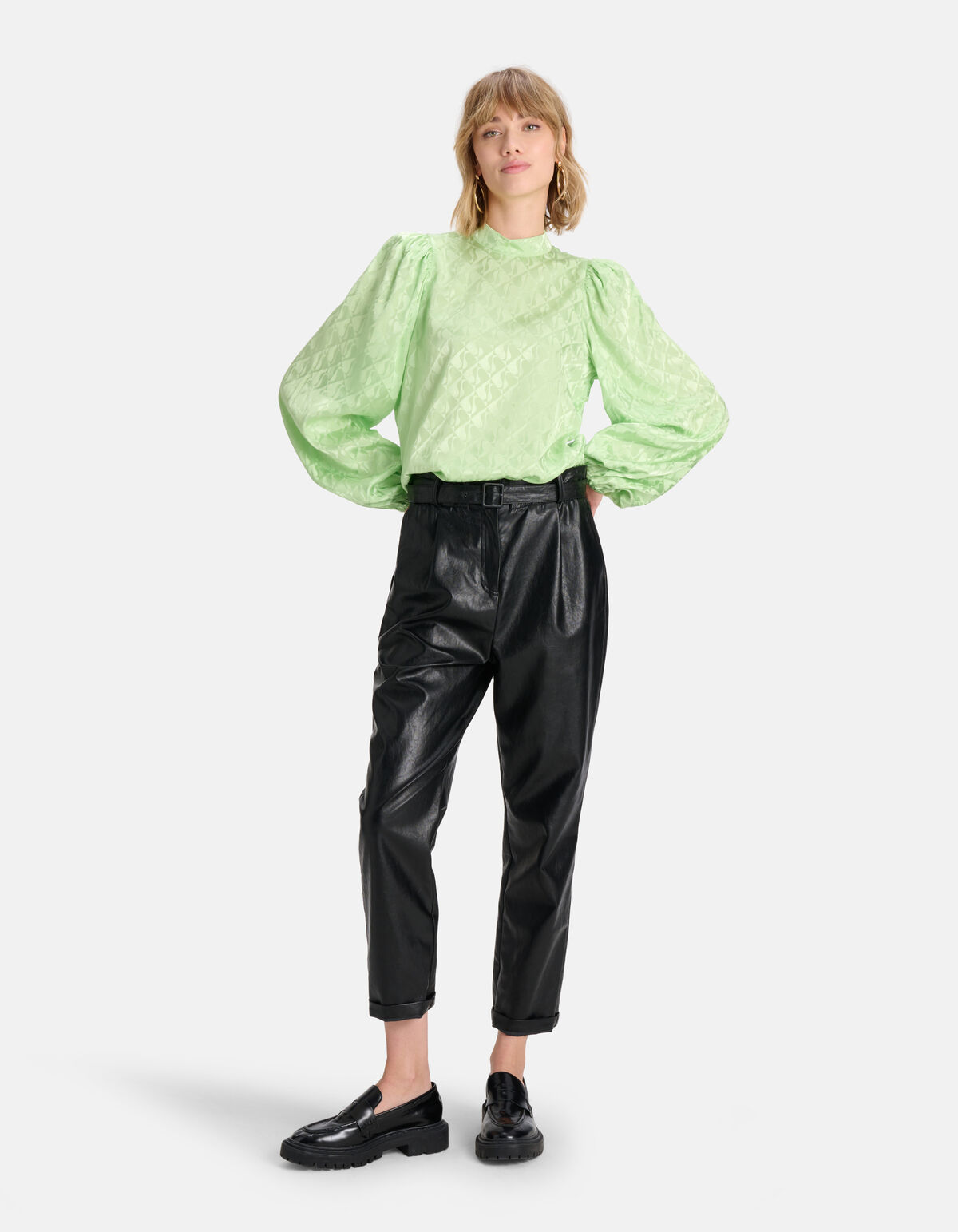 Satin Jacquard Bluse Grün SHOEBY WOMEN