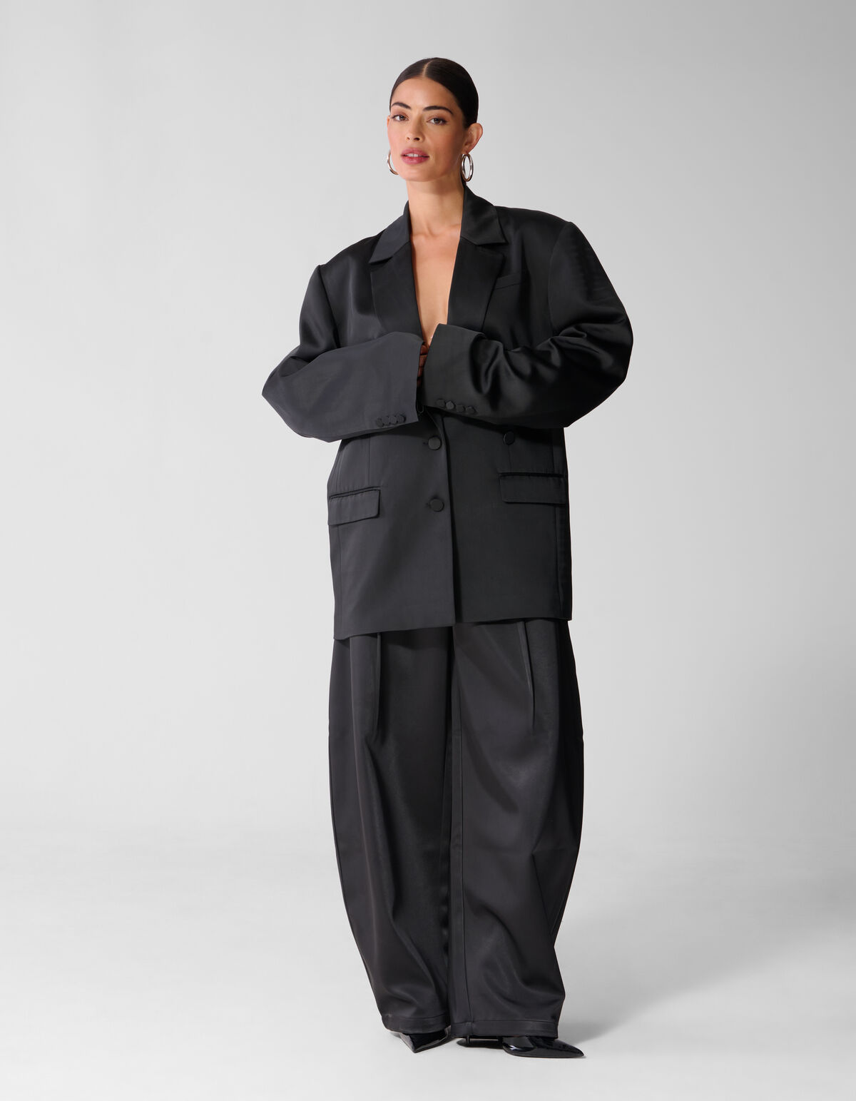 Oversized Satijnen Blazer Zwart SHOEBY WOMEN