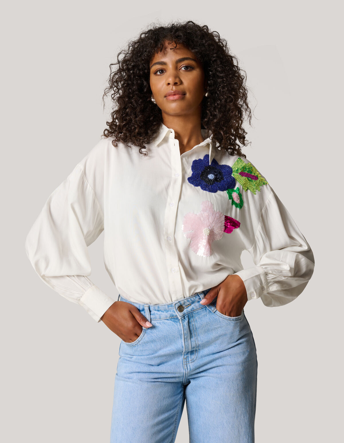 Paillettenbluse Wei&szlig; SHOEBY WOMEN