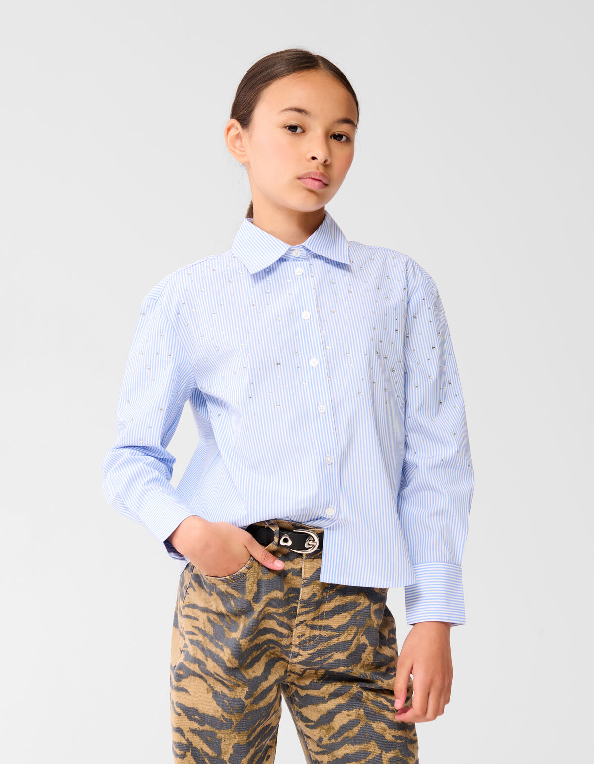 Gestreifte Strass Bluse Himmelblau SHOEBY GIRLS