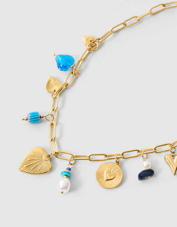 Charm-Kette Halskette Gold/Blau SHOEBY ACCESSOIRES