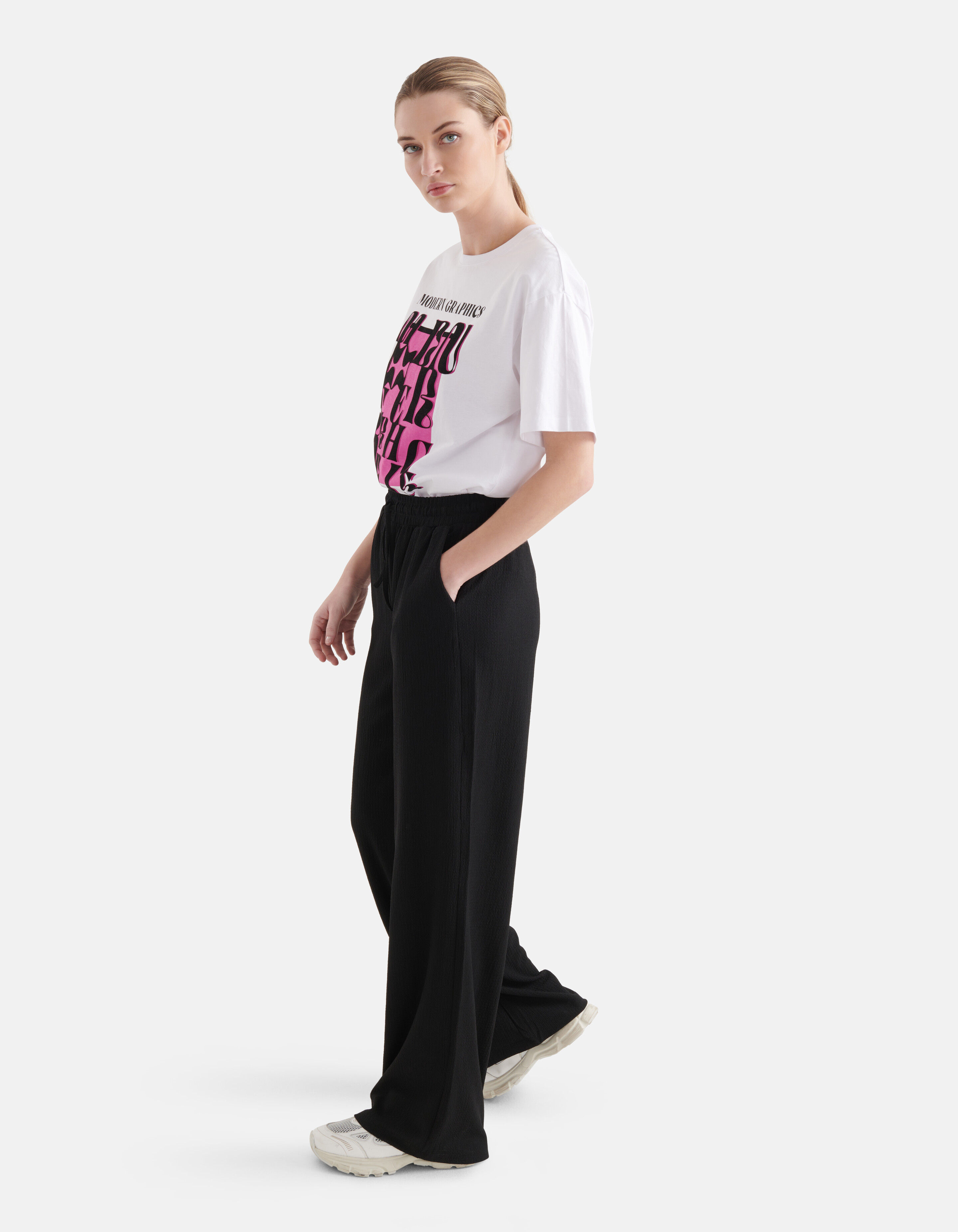 Crinkle-Hose mit weitem Bein Schwarz SHOEBY WOMEN