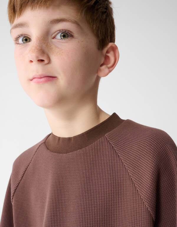 Waffelstruktur T-Shirt Dunkelbraun SHOEBY BOYS