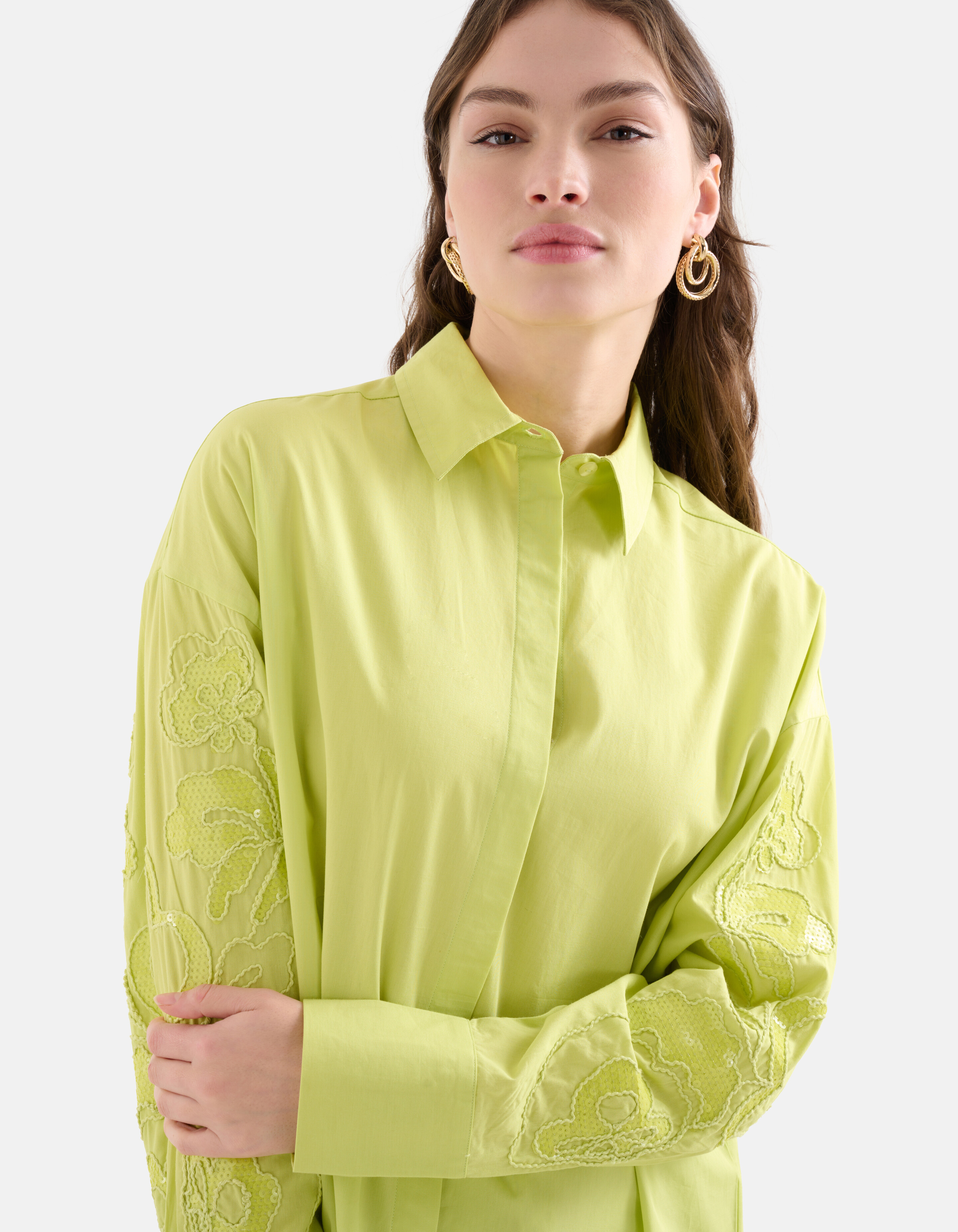 Pailletten-Popeline-Bluse Lime Green SHOEBY WOMEN