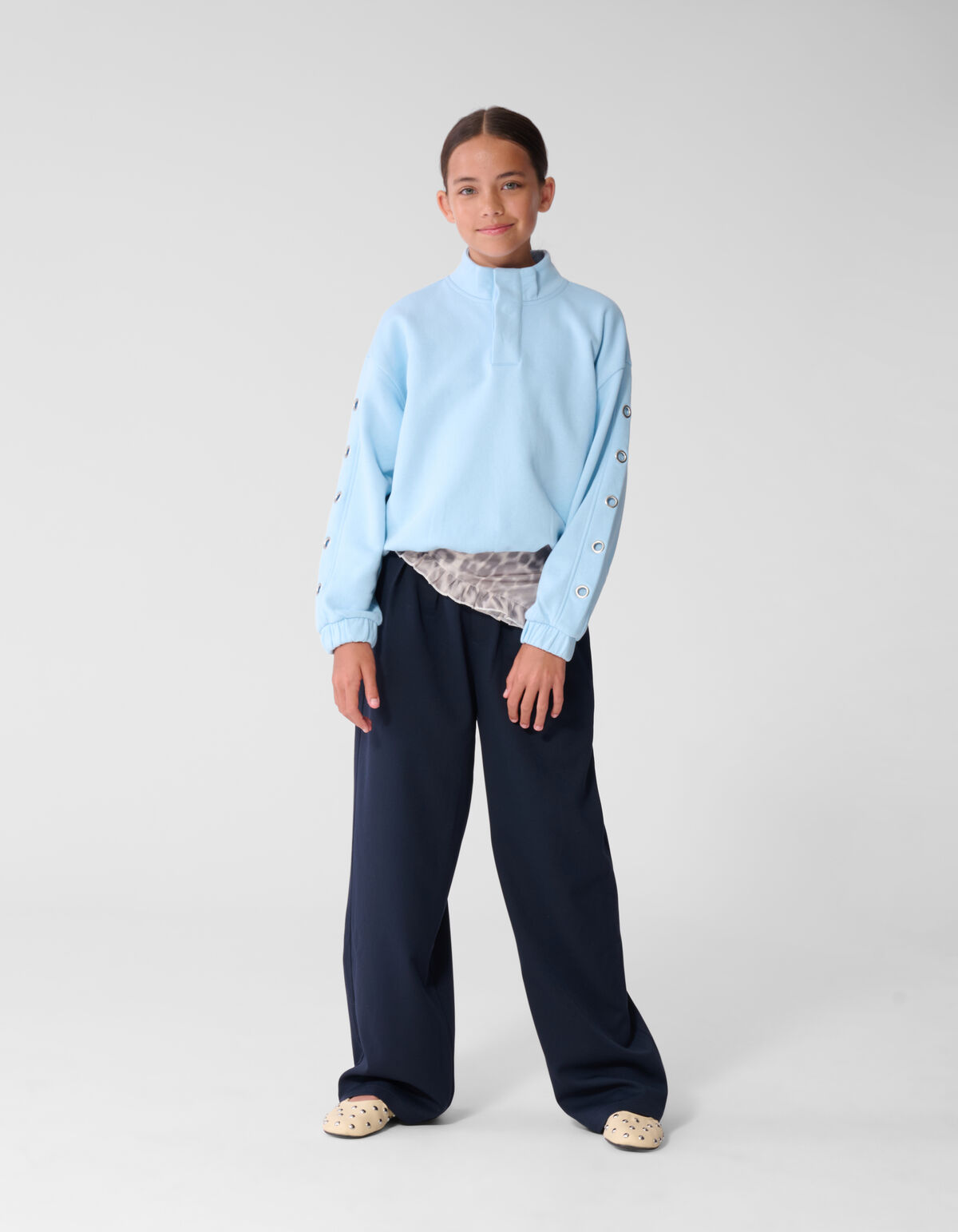 Eyelet Wide Leg Stoffhose Dunkelblau SHOEBY GIRLS