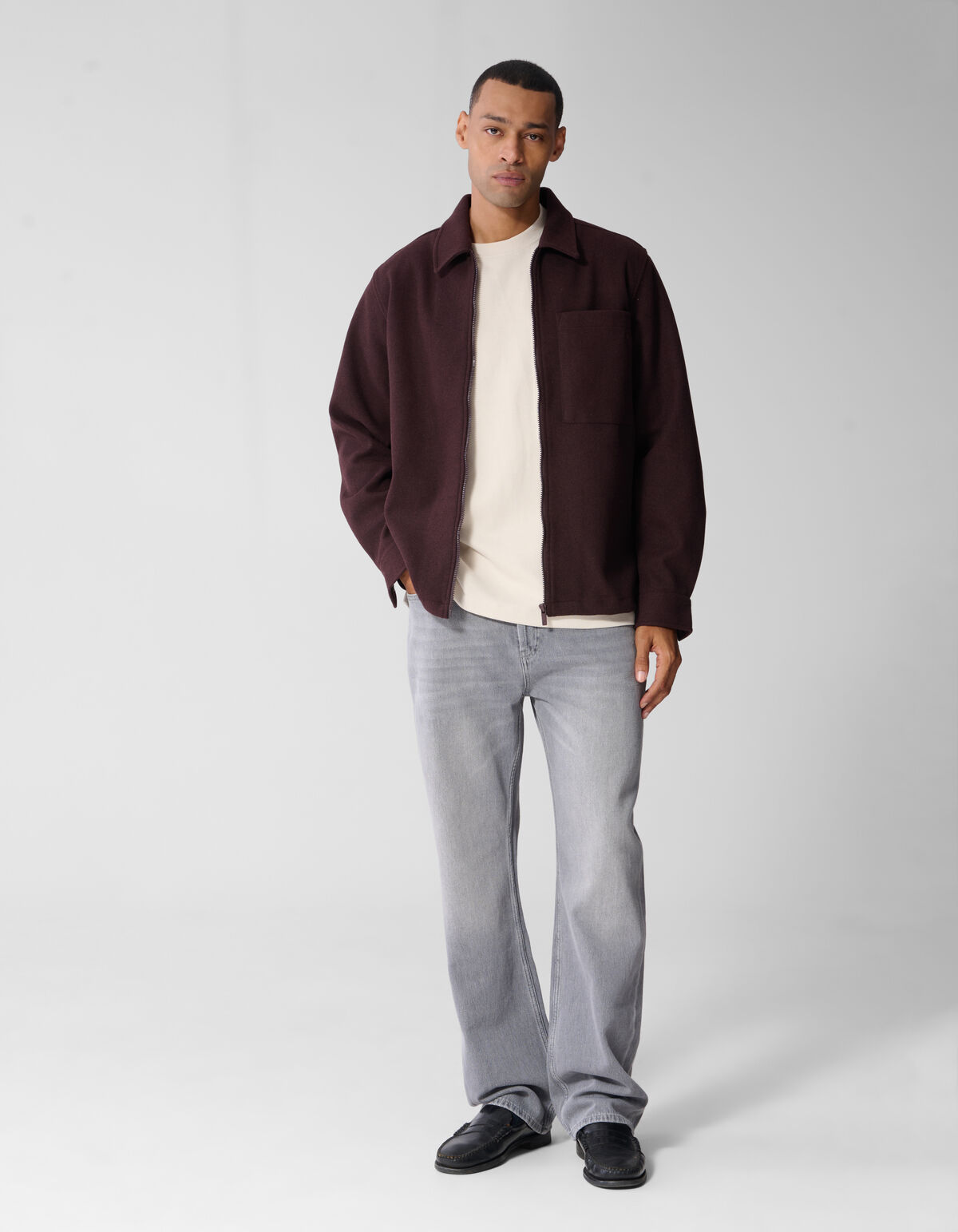 Melange Zip-Overshirt Dunkelrot SHOEBY MEN