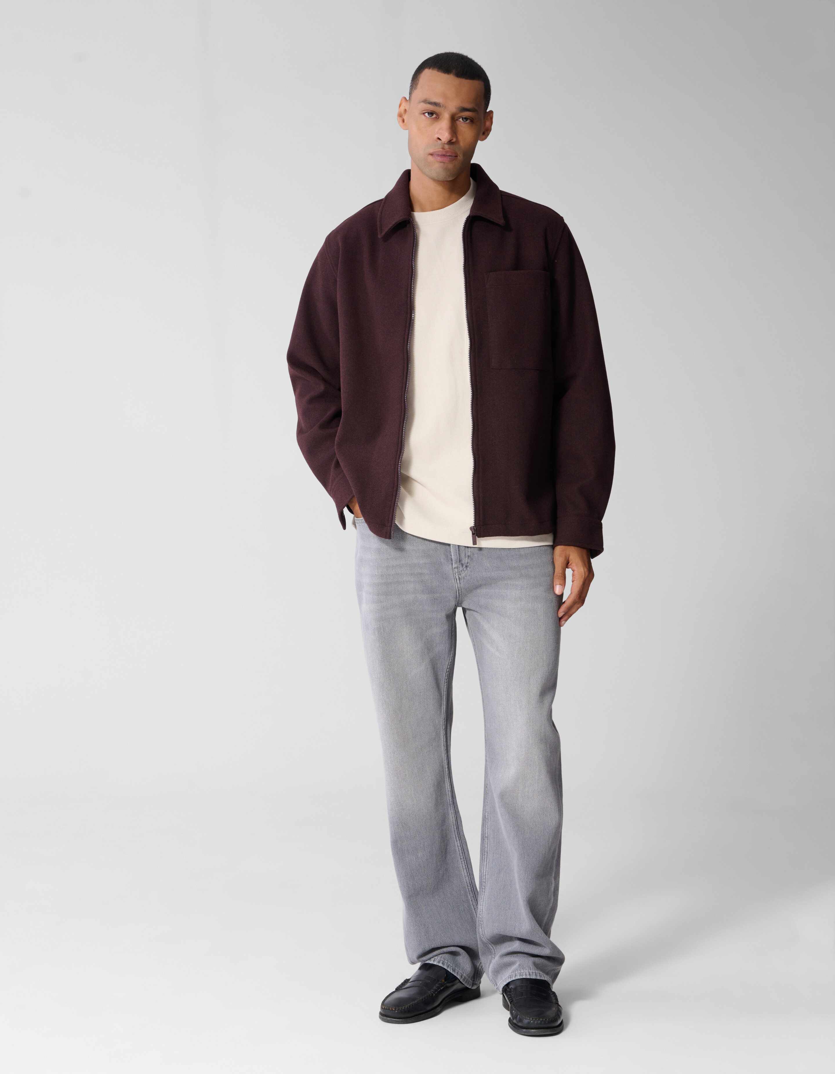 Melange Zip-Overshirt Dunkelrot SHOEBY MEN