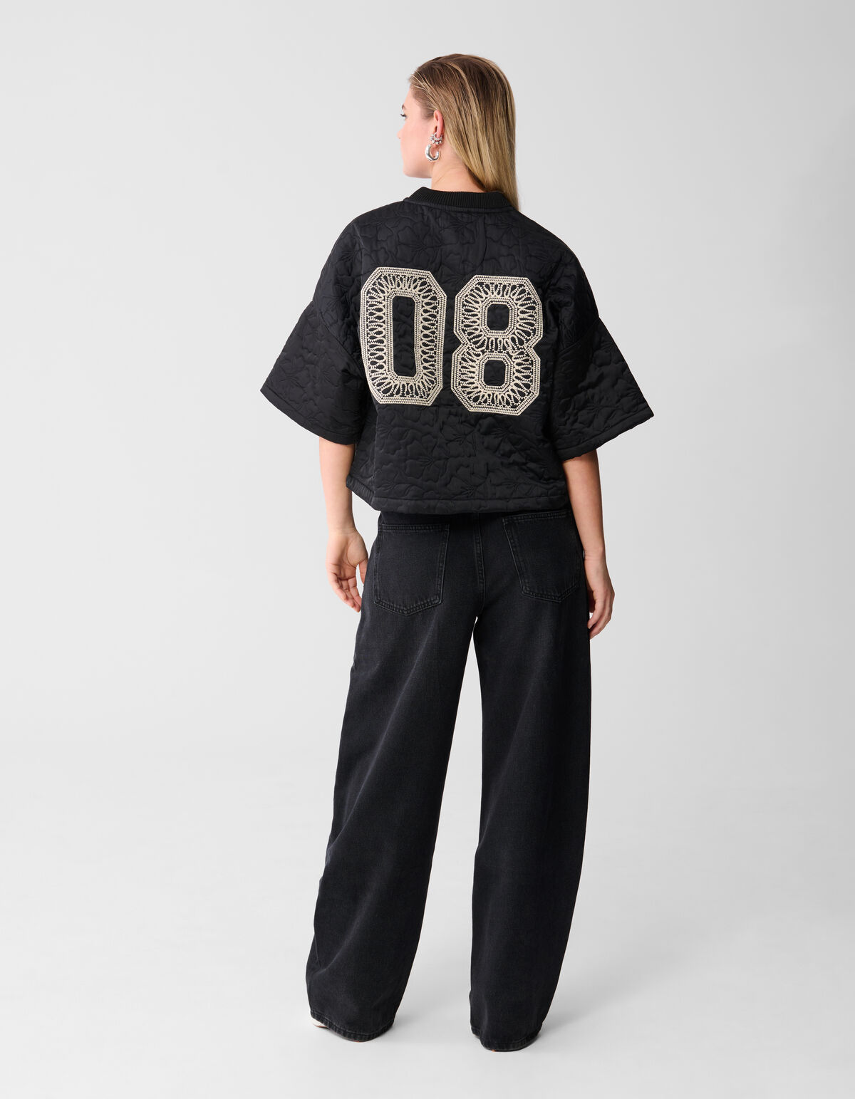 Kurz&auml;rmelige Bomberjacke mit Stickerei Schwarz SHOEBY WOMEN