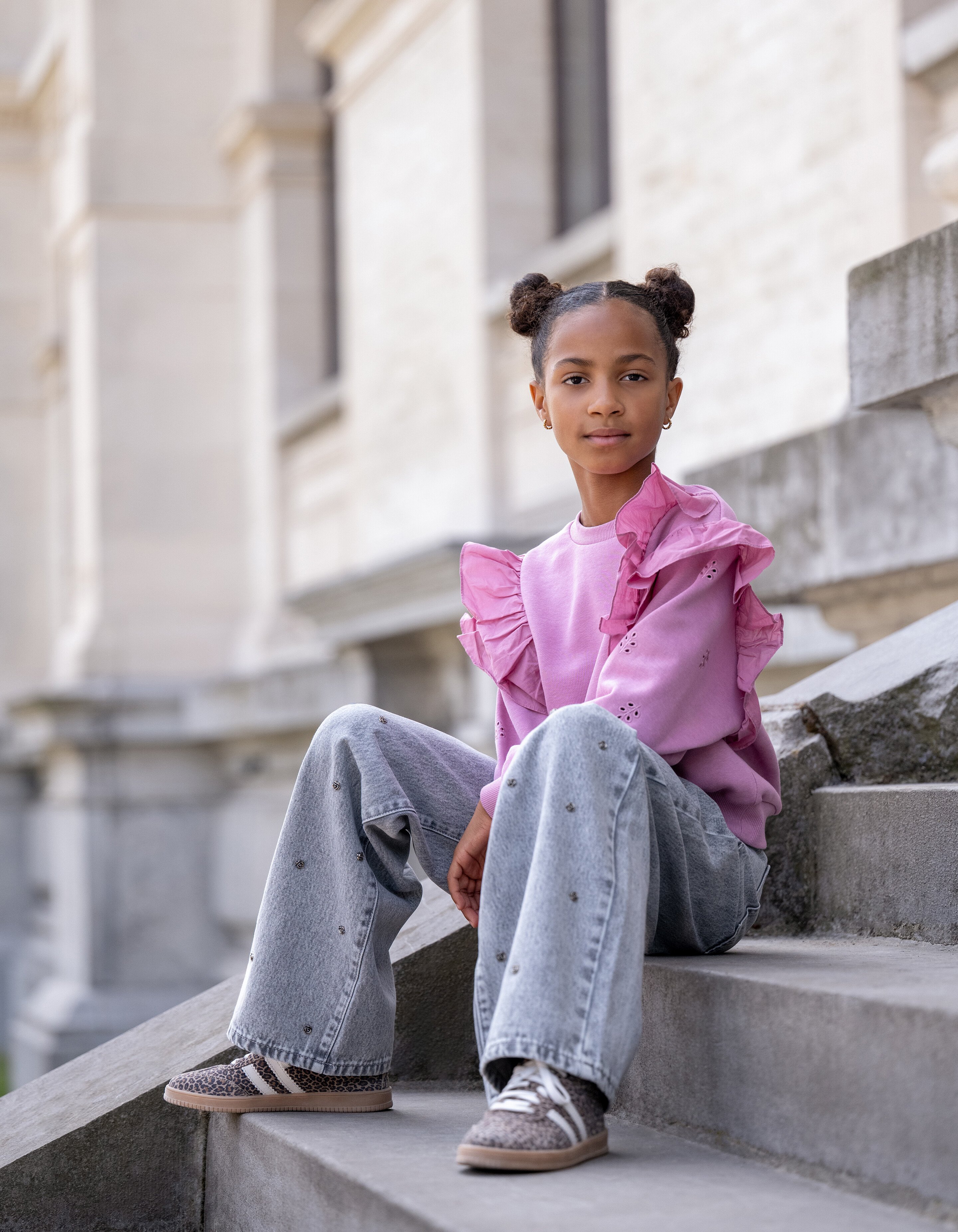 Rose Stud Weitbein-Jeans Hellgrau SHOEBY GIRLS