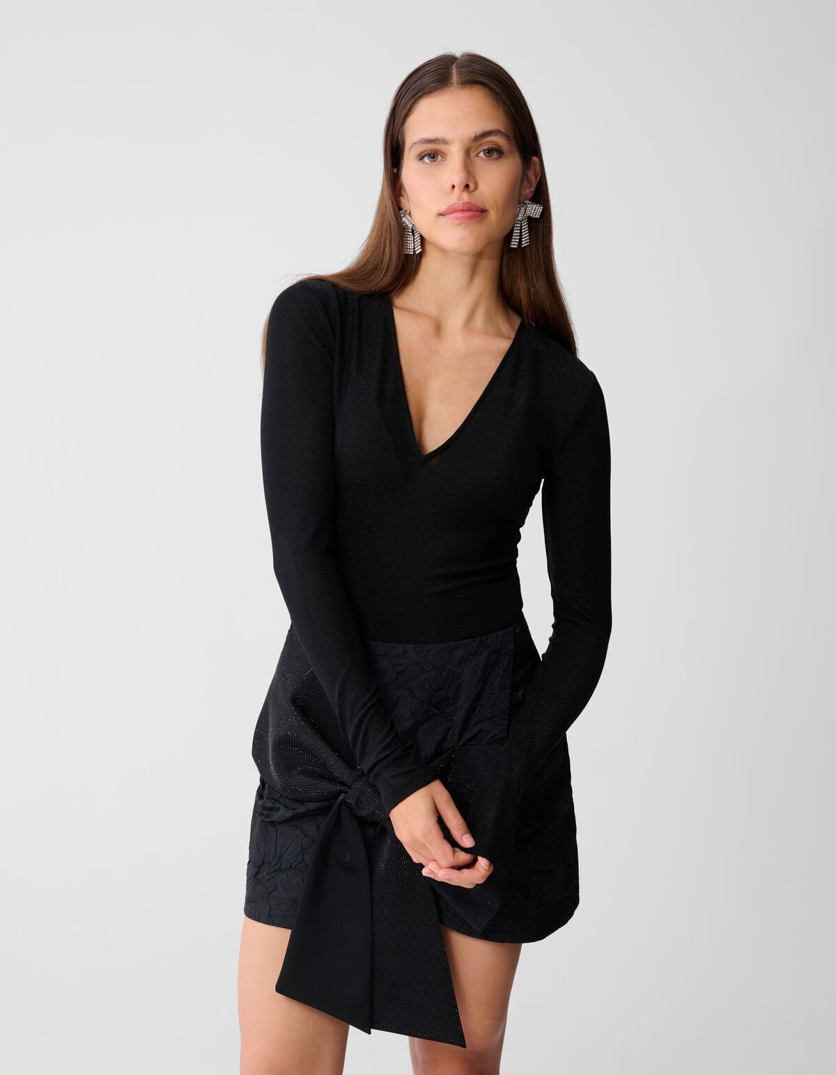 Glitzer-Body mit V-Ausschnitt, schwarz SHOEBY WOMEN