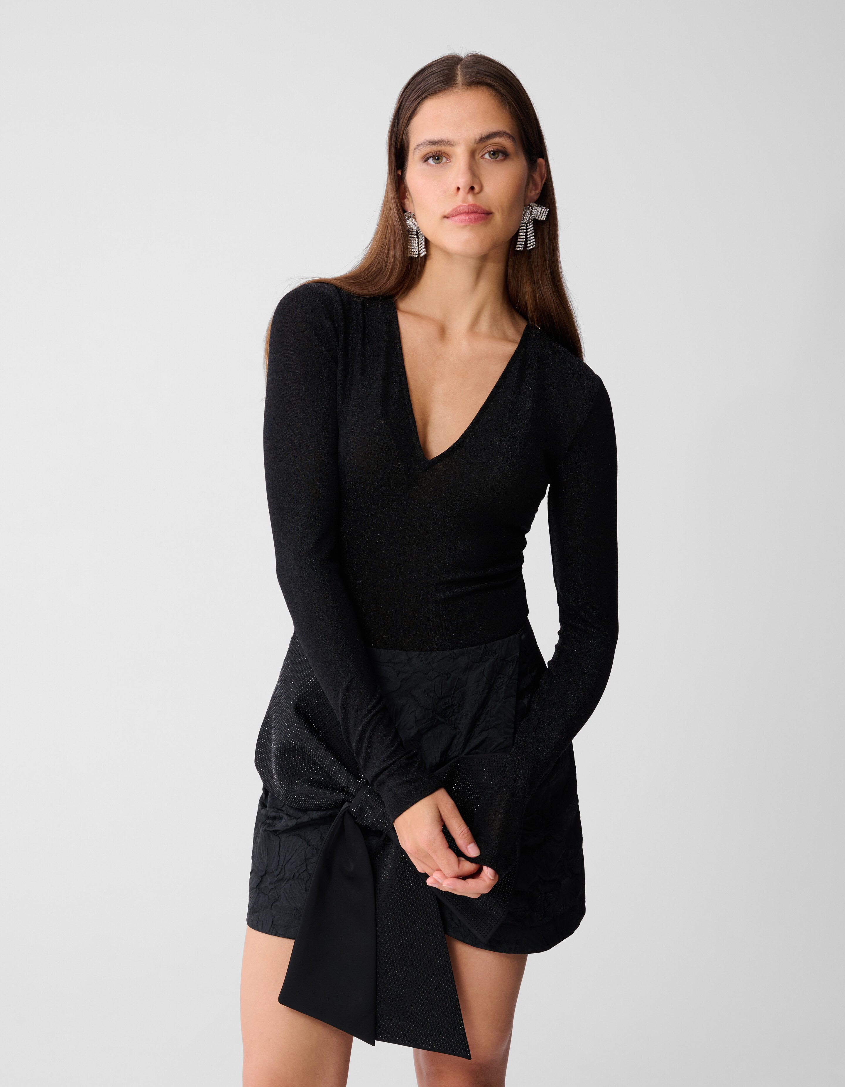 Glitzer-Body mit V-Ausschnitt, schwarz SHOEBY WOMEN