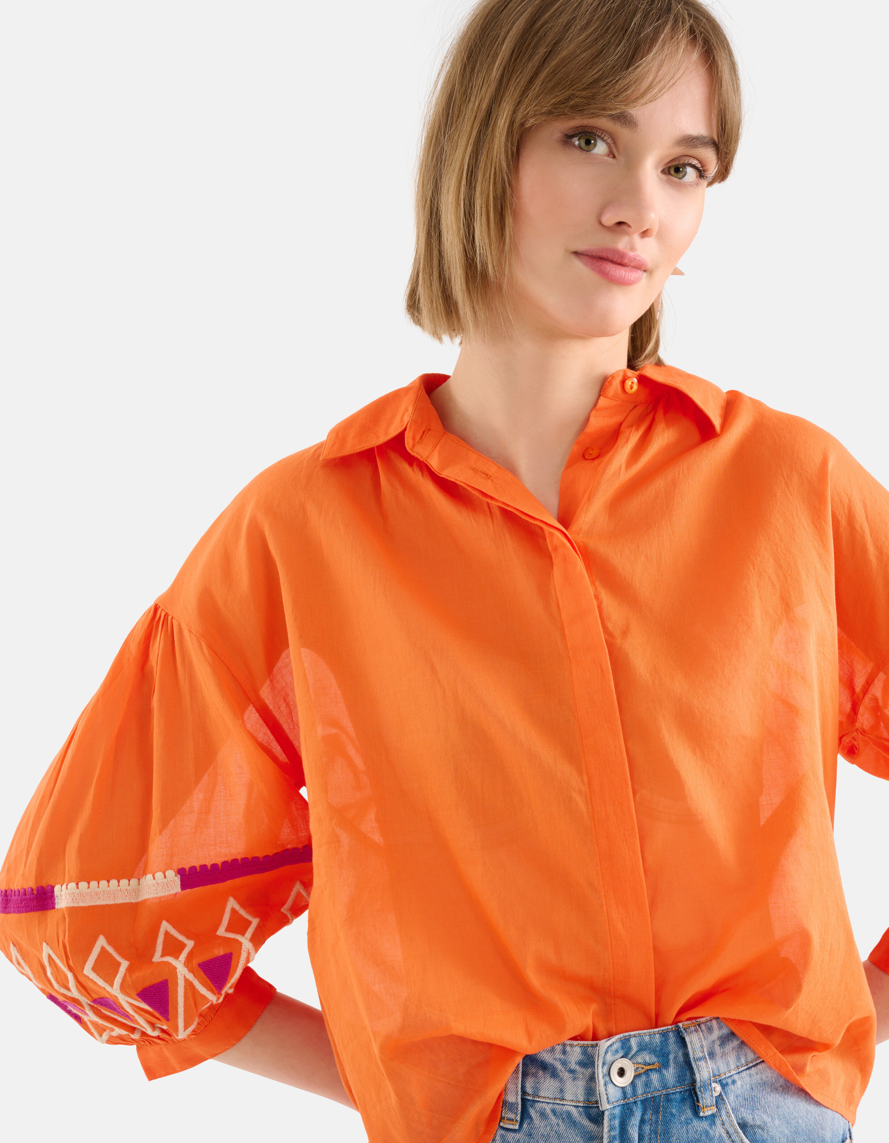 Bluse mit Voile-Stickerei Orange SHOEBY WOMEN