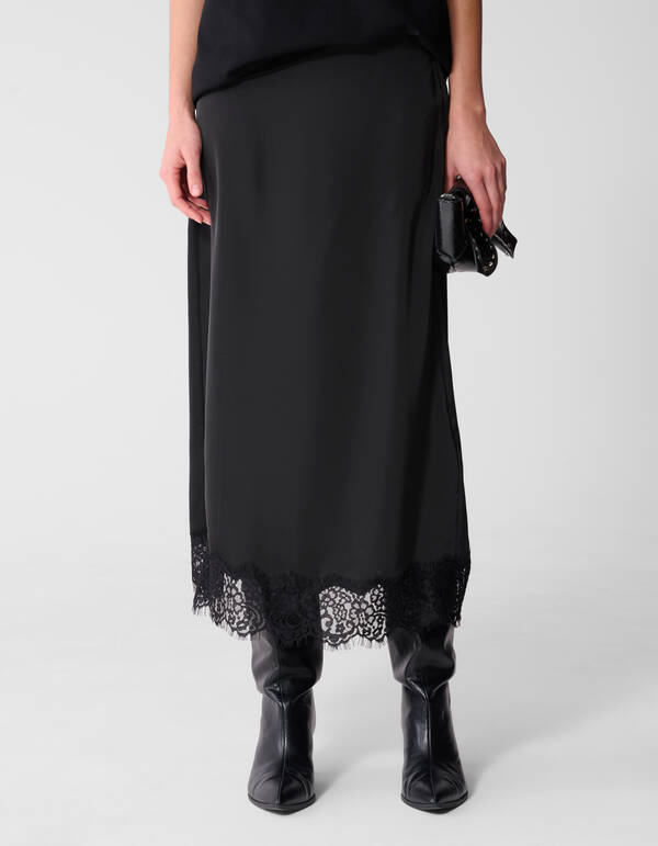 Kante Satin Maxi Rock Schwarz SHOEBY WOMEN