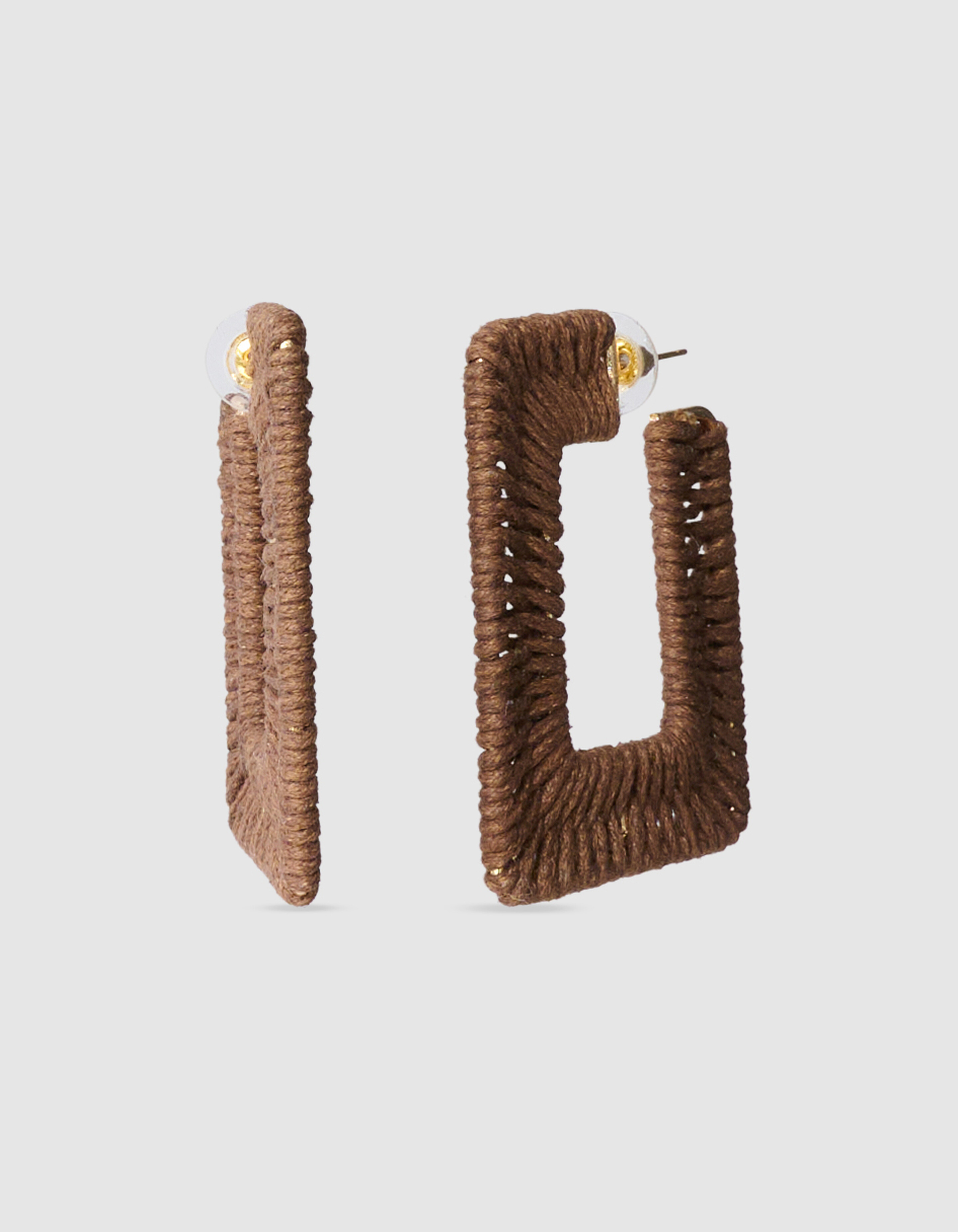 Quadratische Raffia-Ohrringe Dunkelbraun SHOEBY ACCESSOIRES