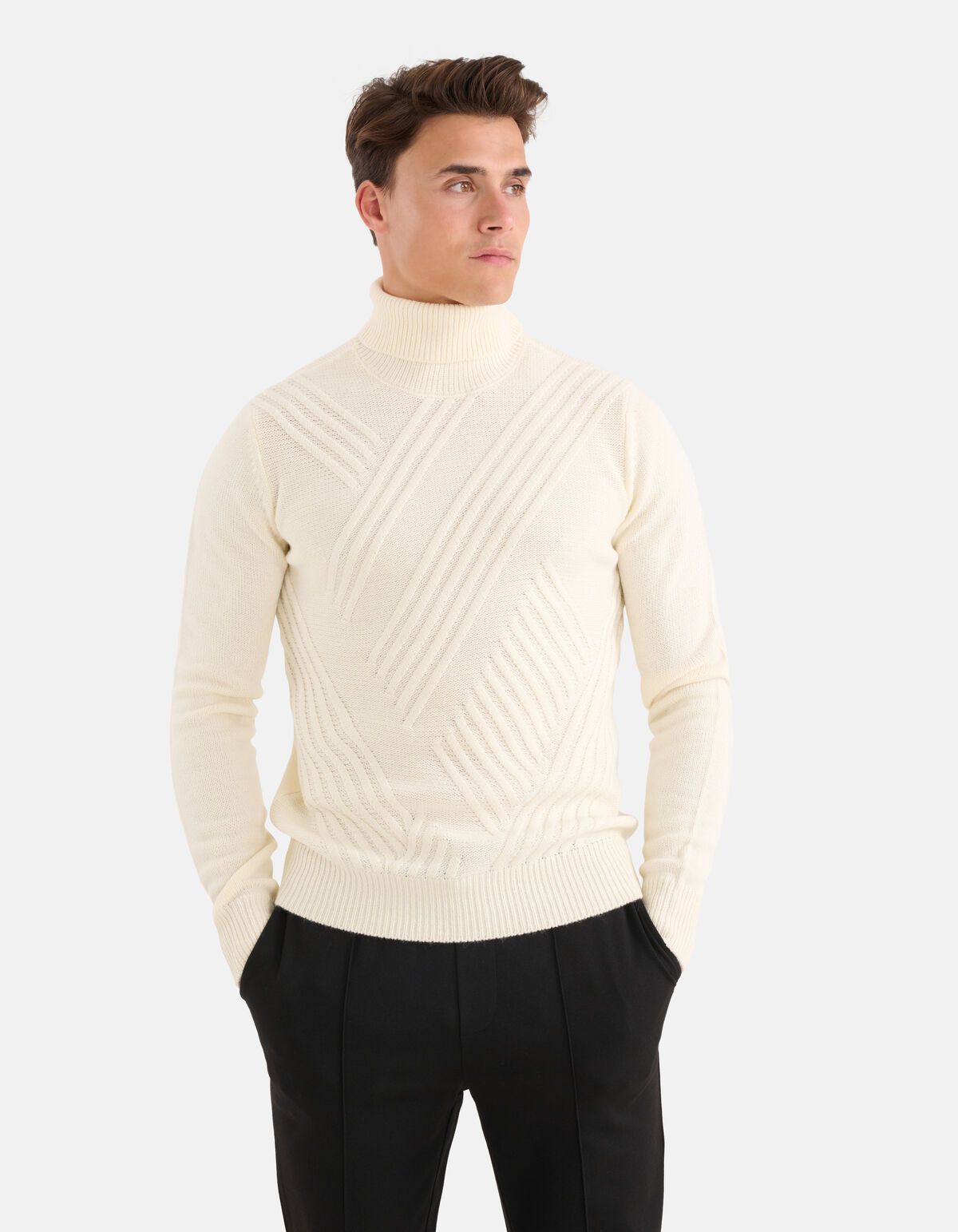 Diagonaler Kabelpullover Off White SHOEBY MEN