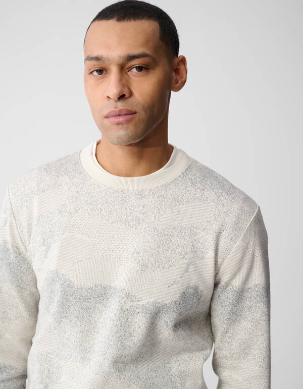 Jacquard Camouflage-Pullover Gebrochen Wei&szlig; SHOEBY MEN