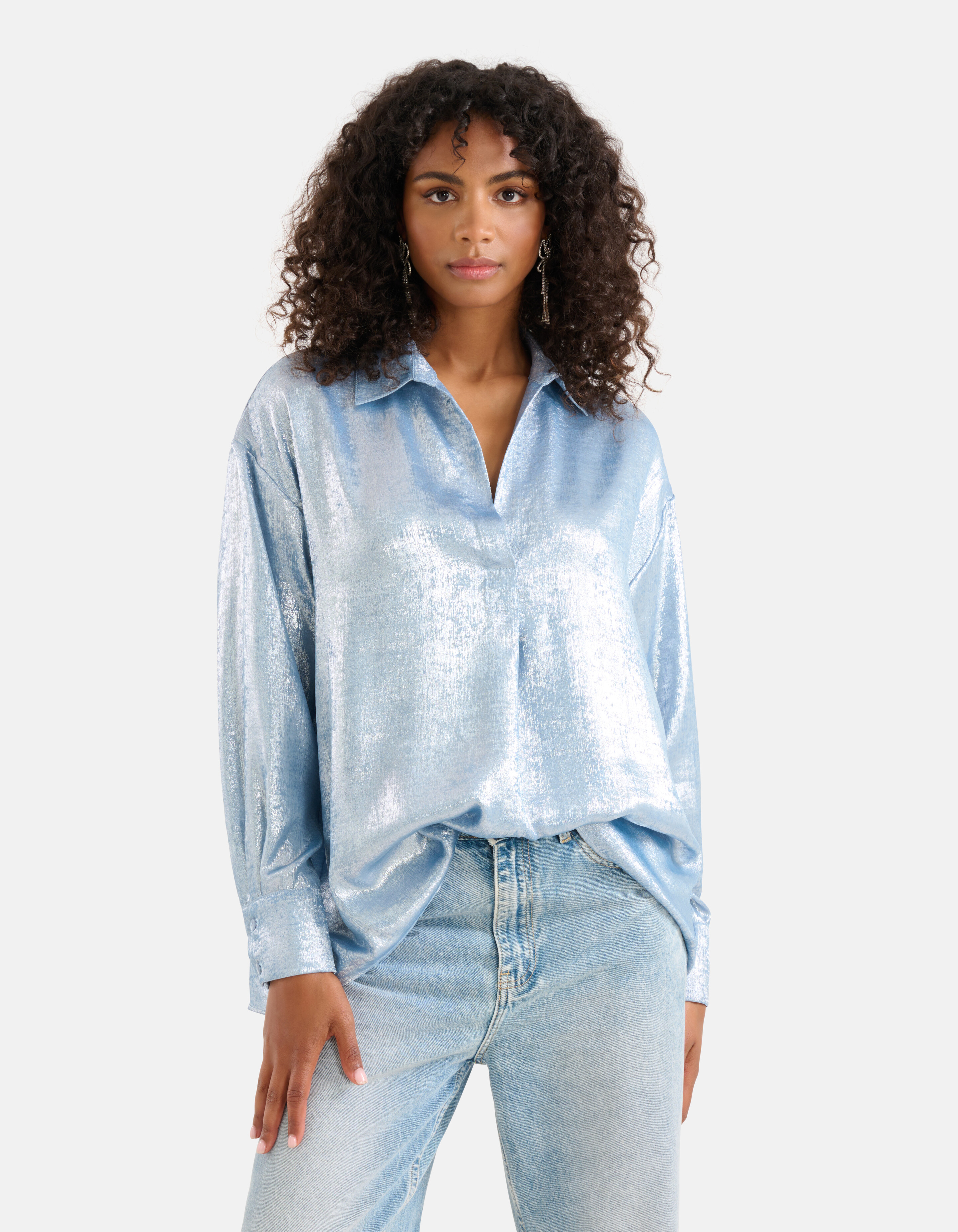 Metallic-Bluse Hellblau SHOEBY WOMEN