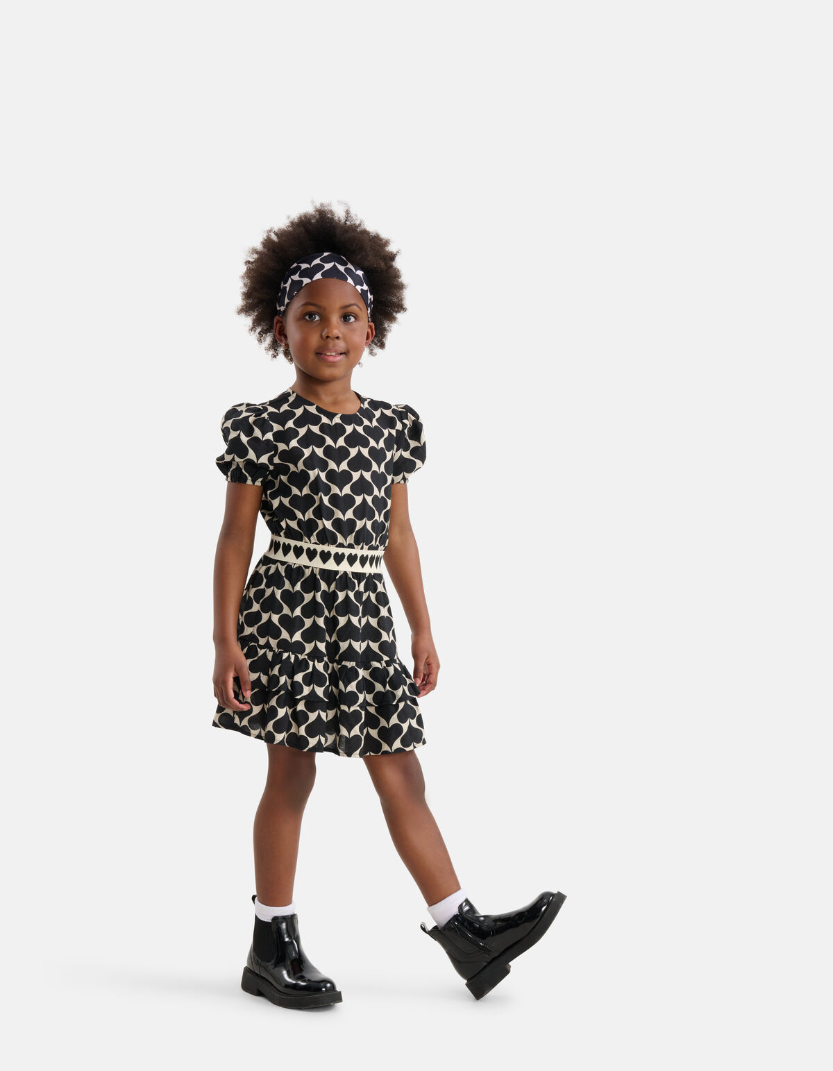 Printed Heart Jurk Zwart SHOEBY GIRLS