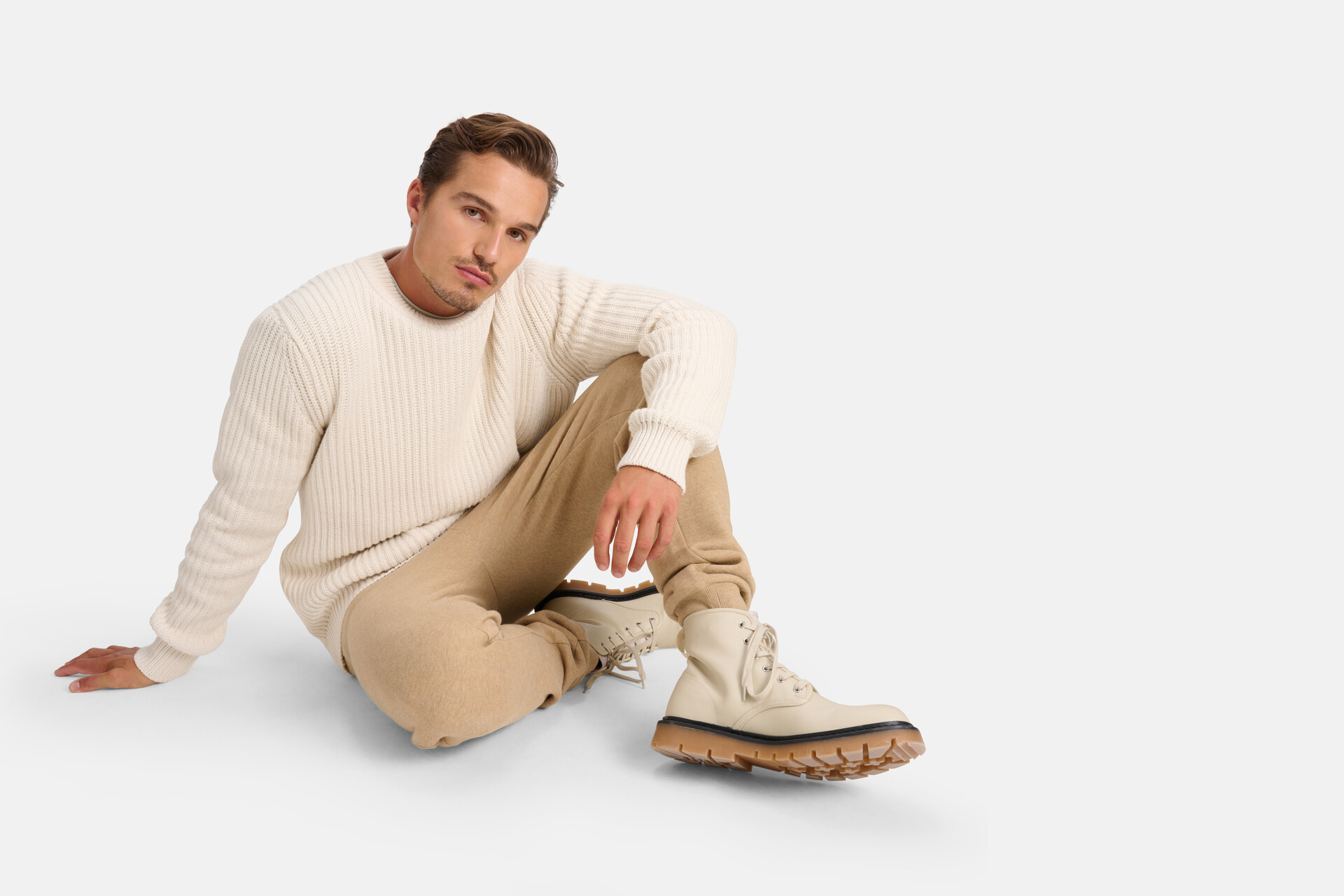 Grobgestrickter Pullover Off White SHOEBY MEN