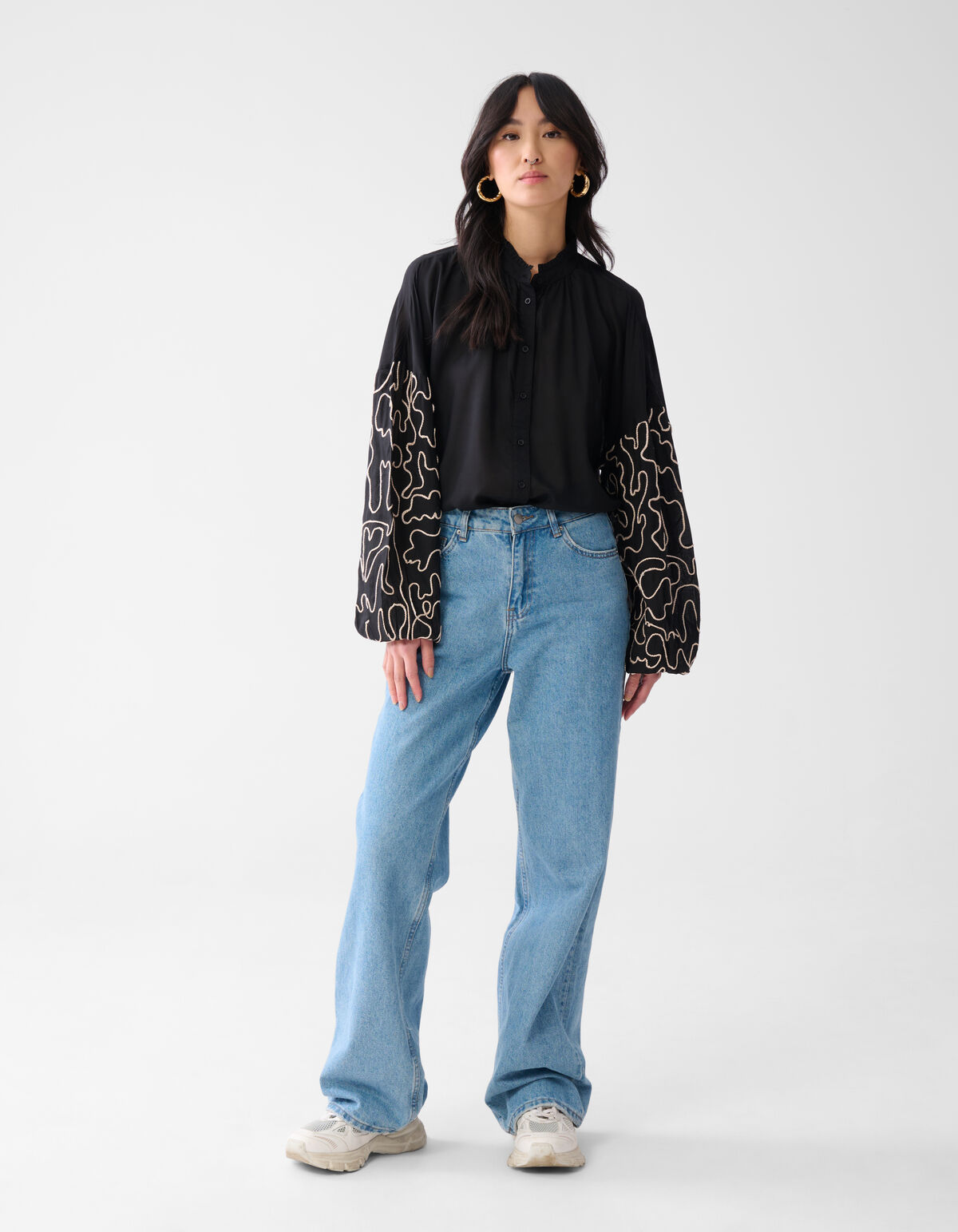 Bluse mit Kordelärmeln Schwarz SHOEBY WOMEN