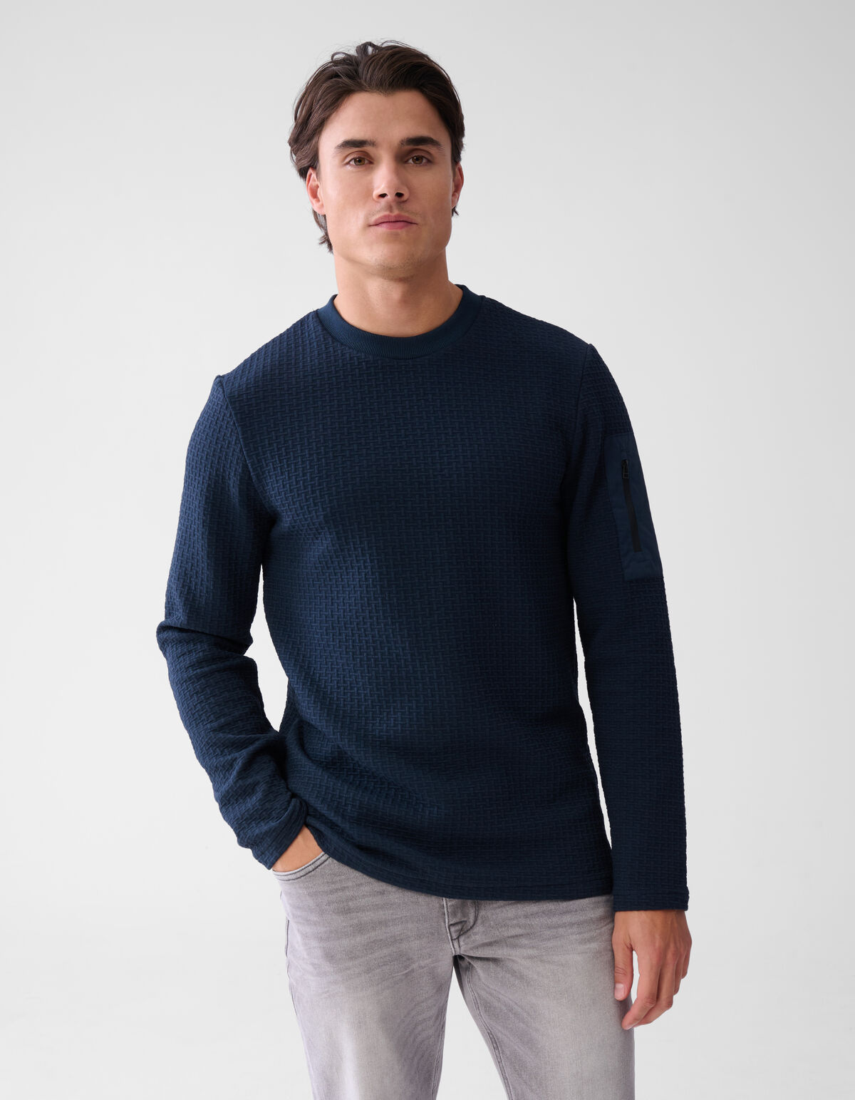 Jersey Structuur Longsleeve Donkerblauw SHOEBY MEN