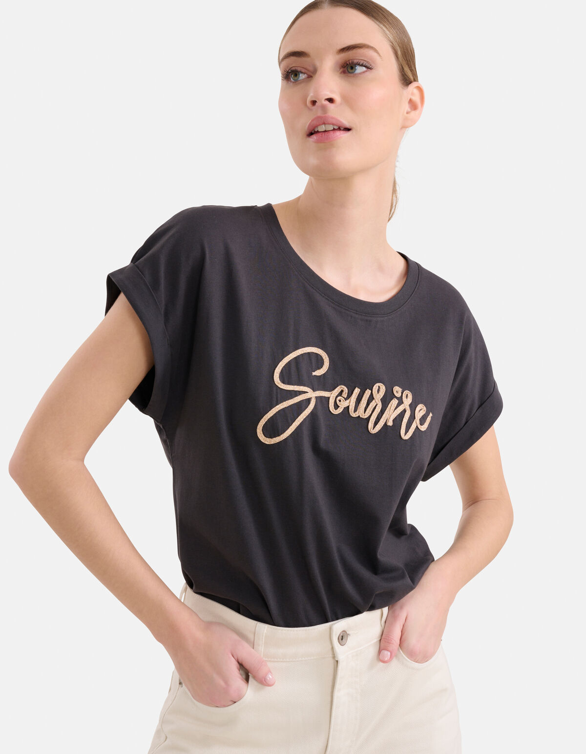 Crochet Tekst T-shirt Zwart SHOEBY WOMEN