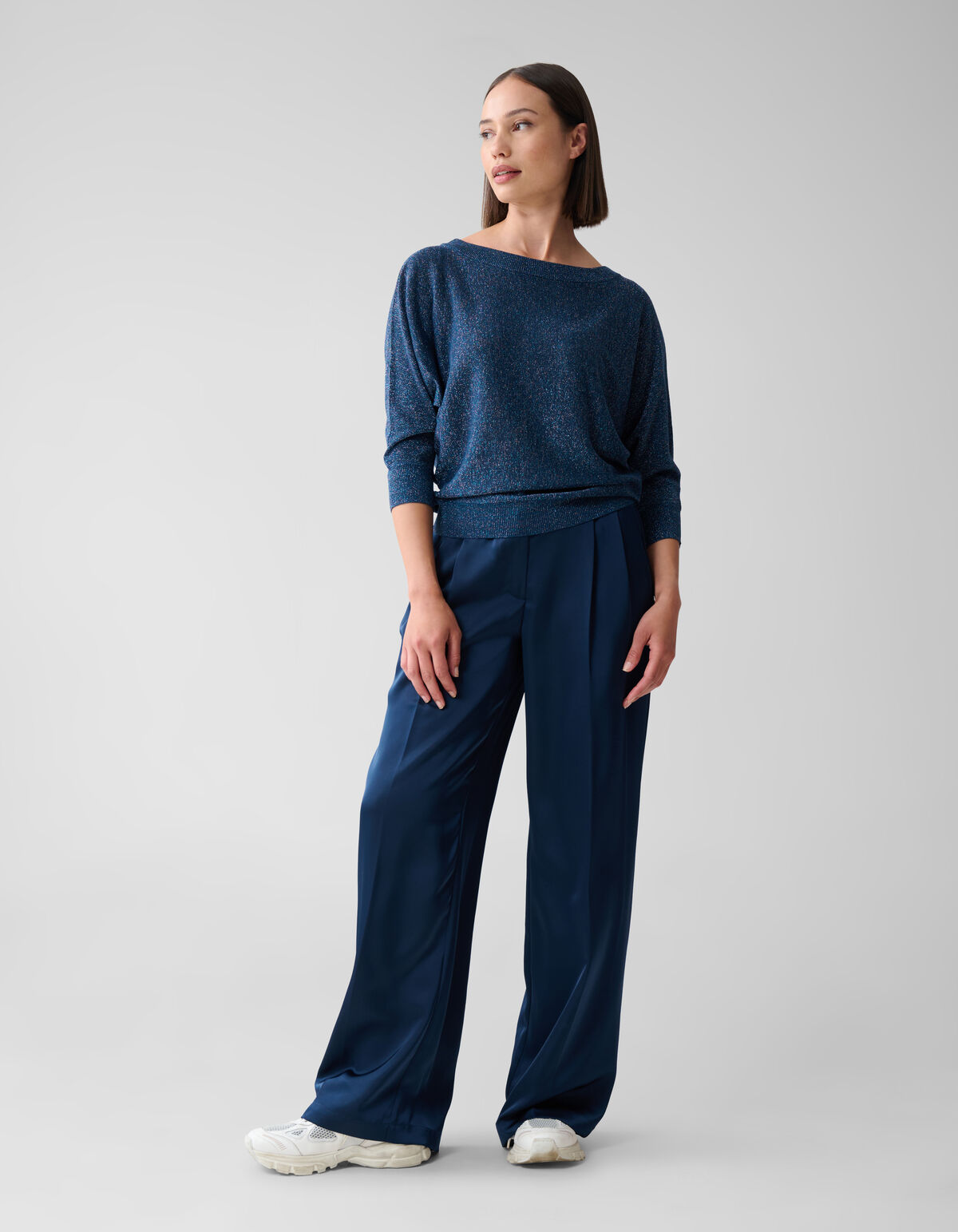 Glitzer Fledermausärmel Pullover Dunkelblau SHOEBY WOMEN