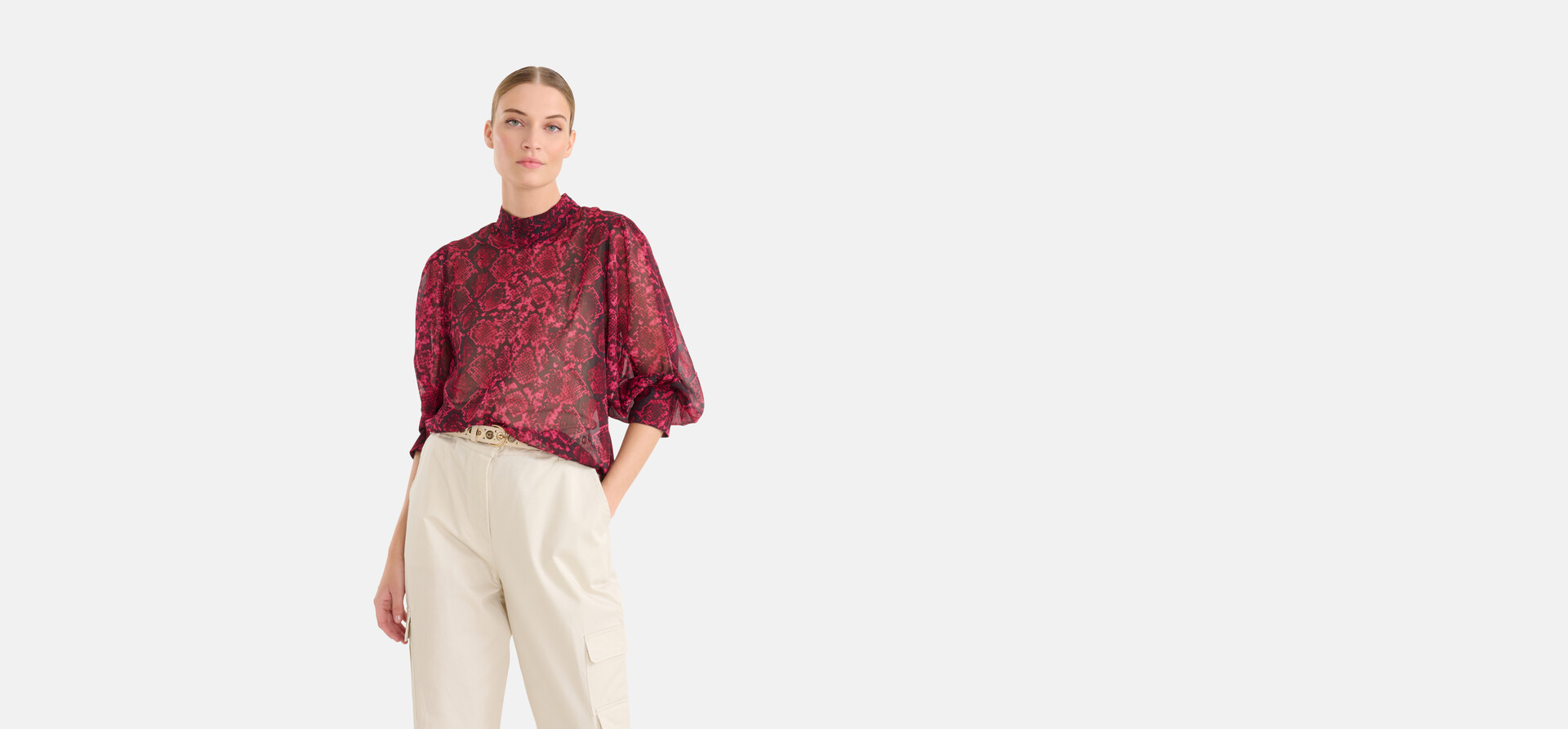 Chiffon Slangenprint Blouse Donkerroze SHOEBY WOMEN