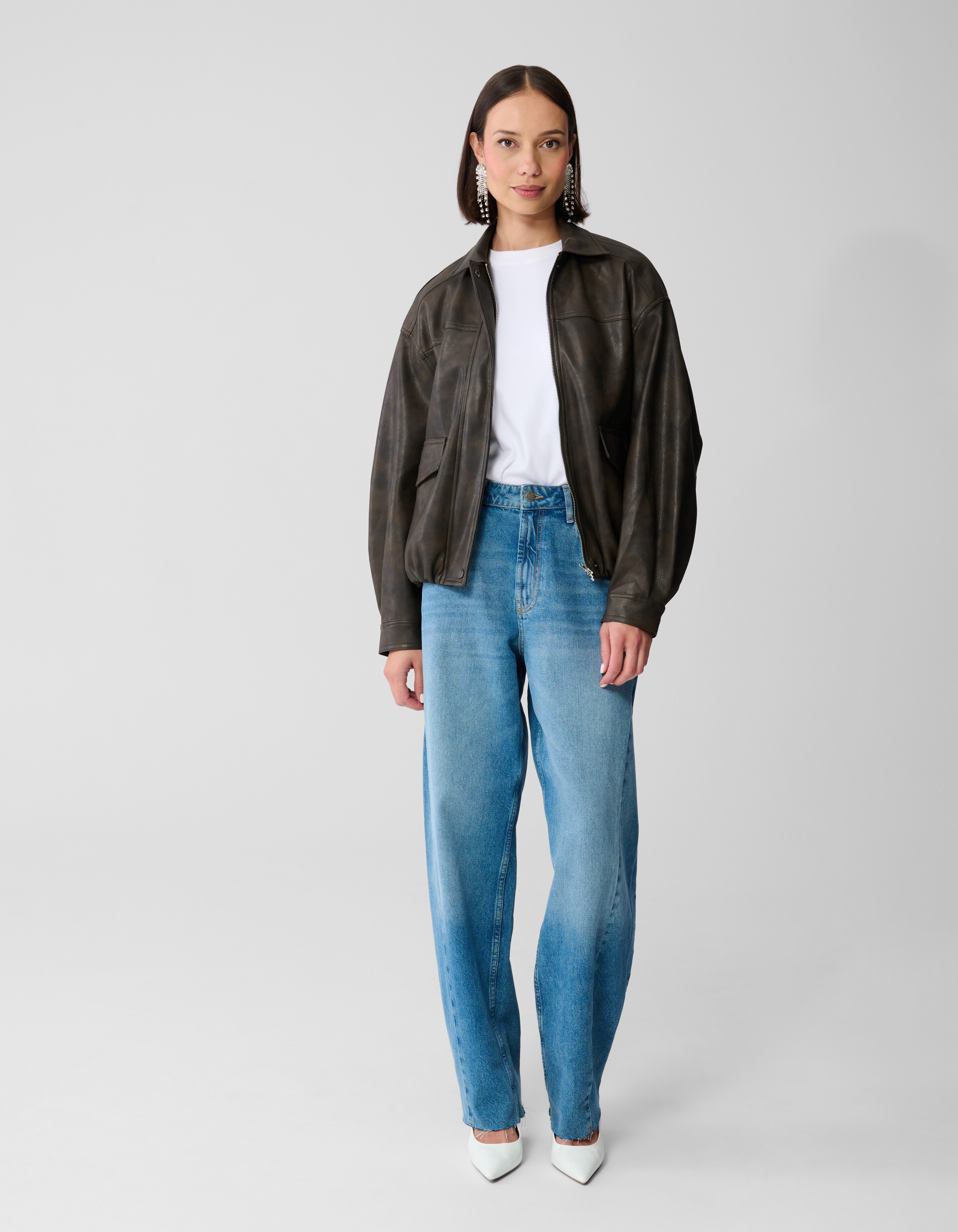 Washed Vegan Leder Bomberjacke Braun SHOEBY WOMEN